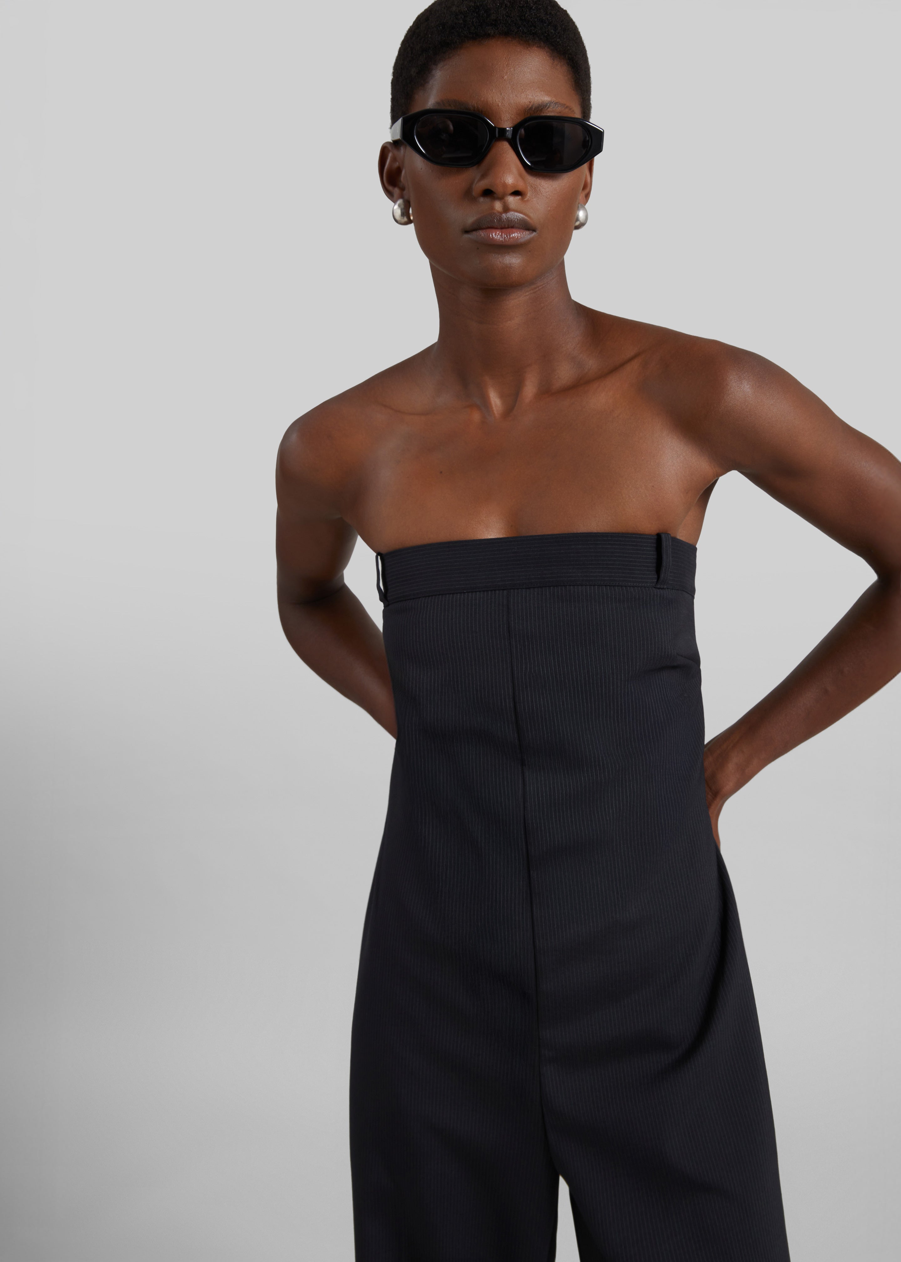 St. Agni Wool Pinstripe Deconstructed Jumpsuit - Fine Pinstripe