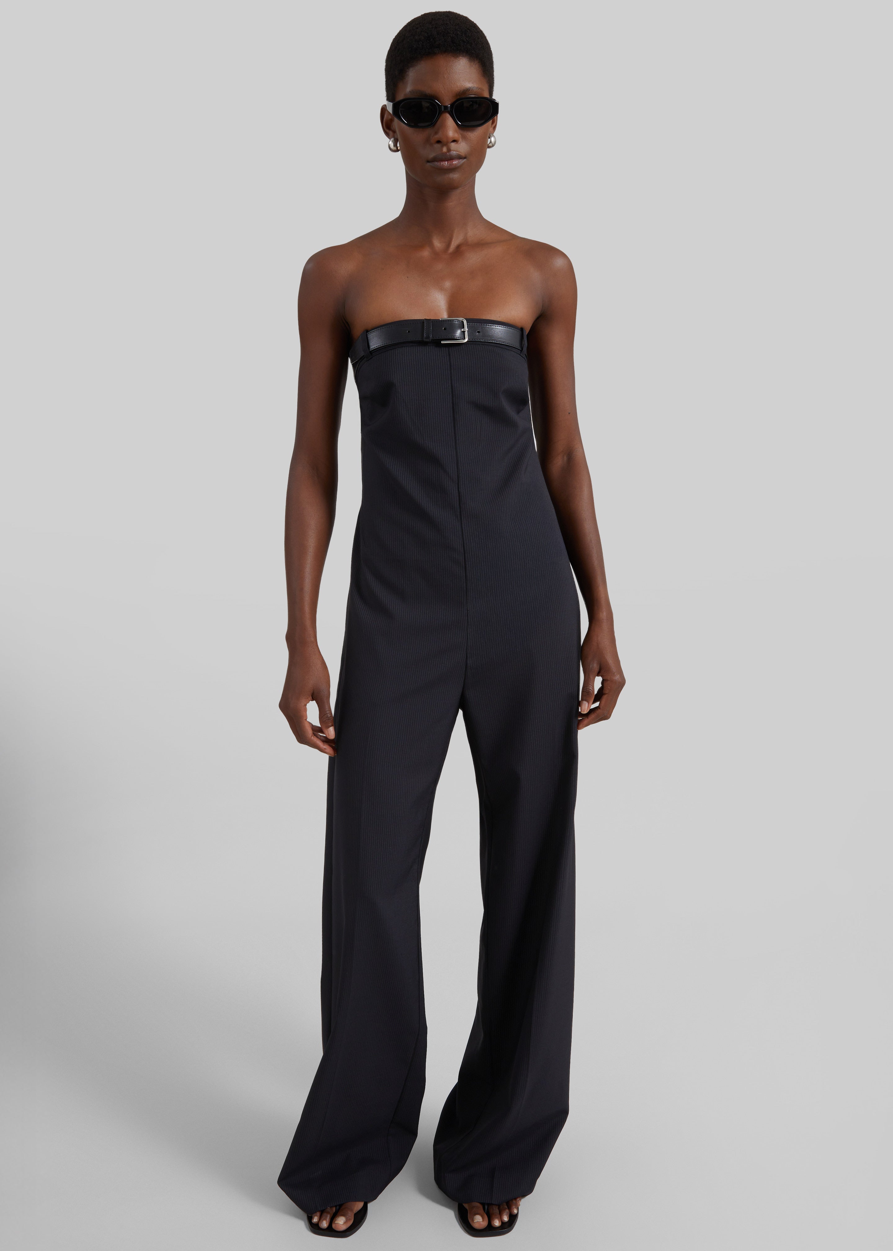 St. Agni Wool Pinstripe Deconstructed Jumpsuit - Fine Pinstripe