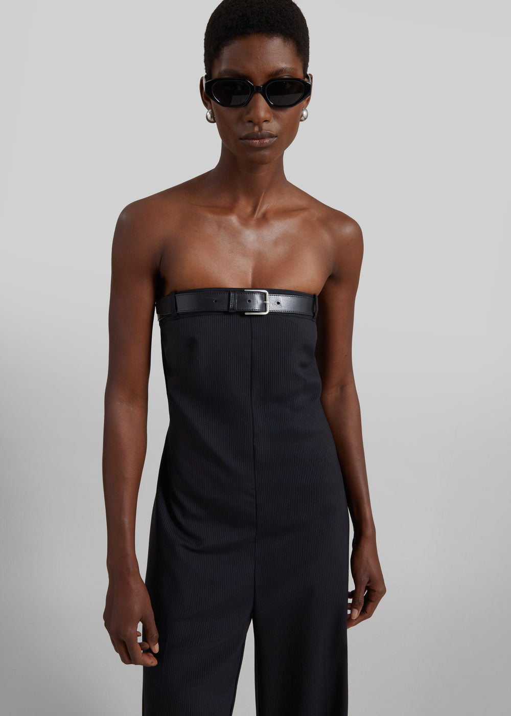 St. Agni Wool Pinstripe Deconstructed Jumpsuit - Fine Pinstripe - 1