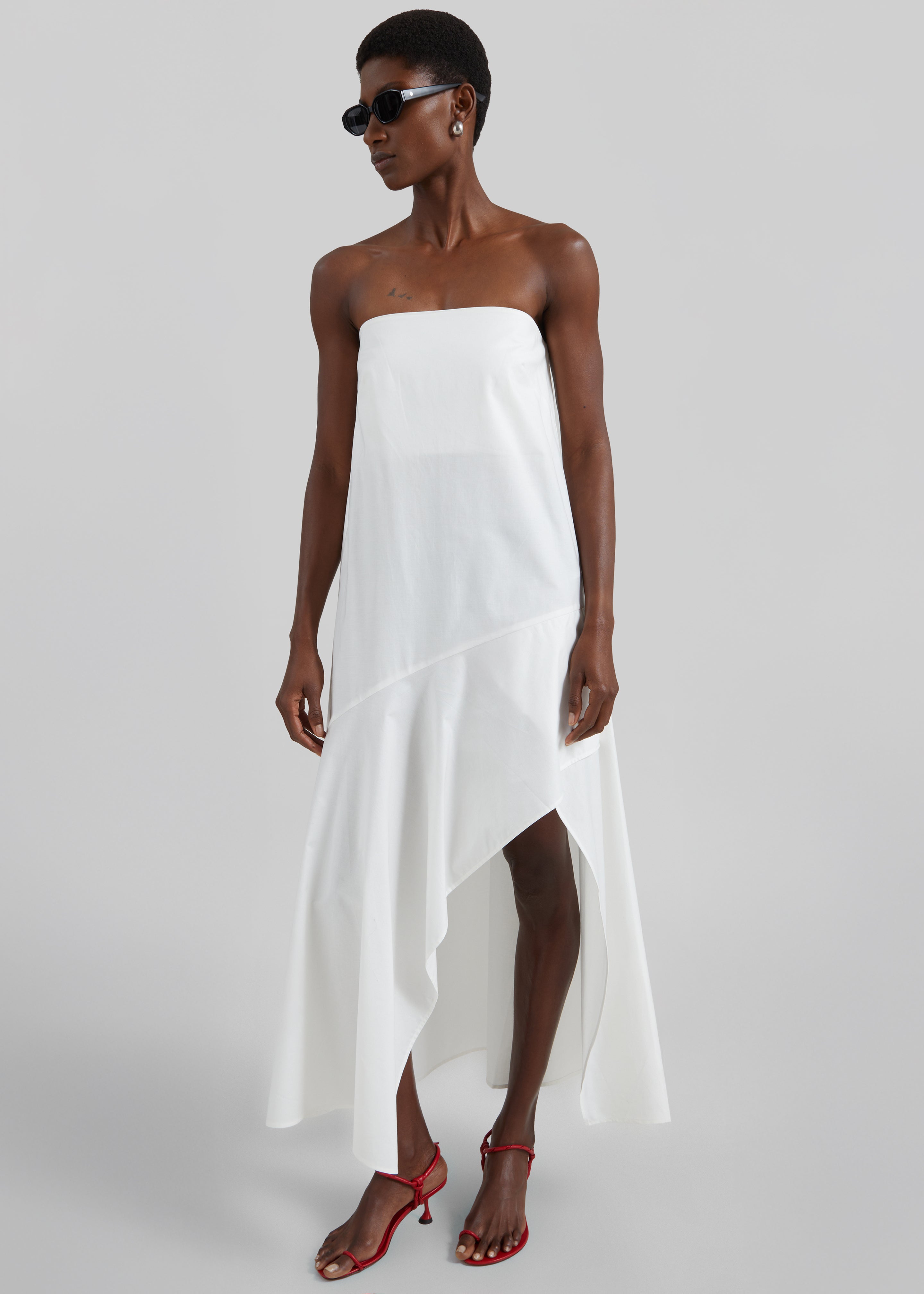 St. Agni Oxford Strapless Asymm Dress - White - 1