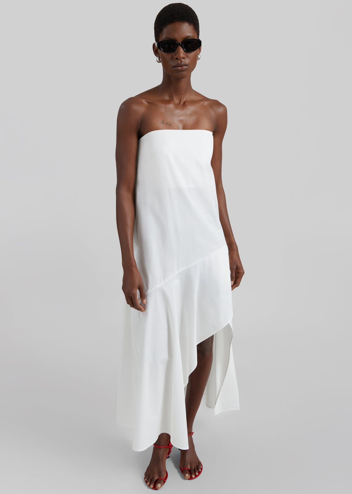 St. Agni Oxford Strapless Asymm Dress - White - 5