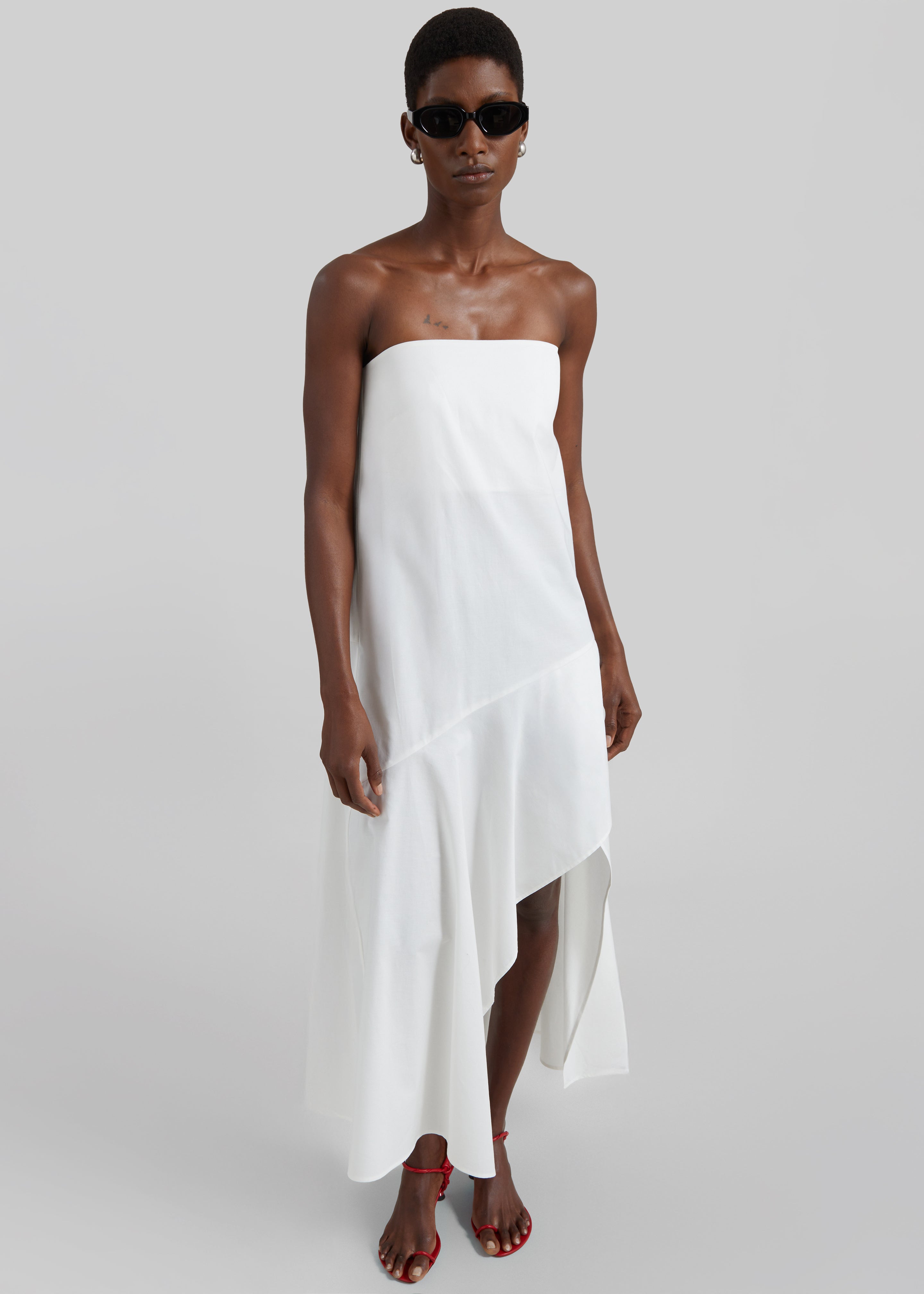 St. Agni Oxford Strapless Asymm Dress - White - 5