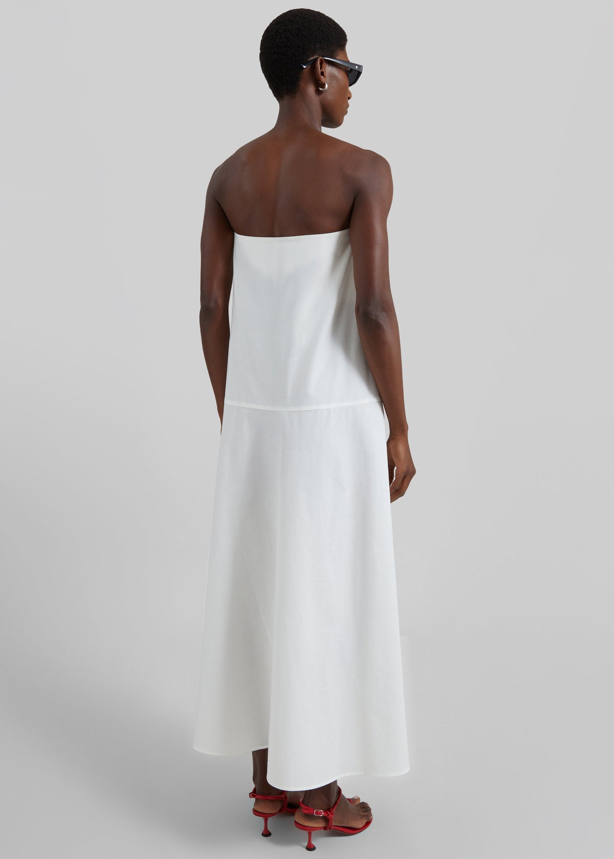 St. Agni Oxford Strapless Asymm Dress - White - 6