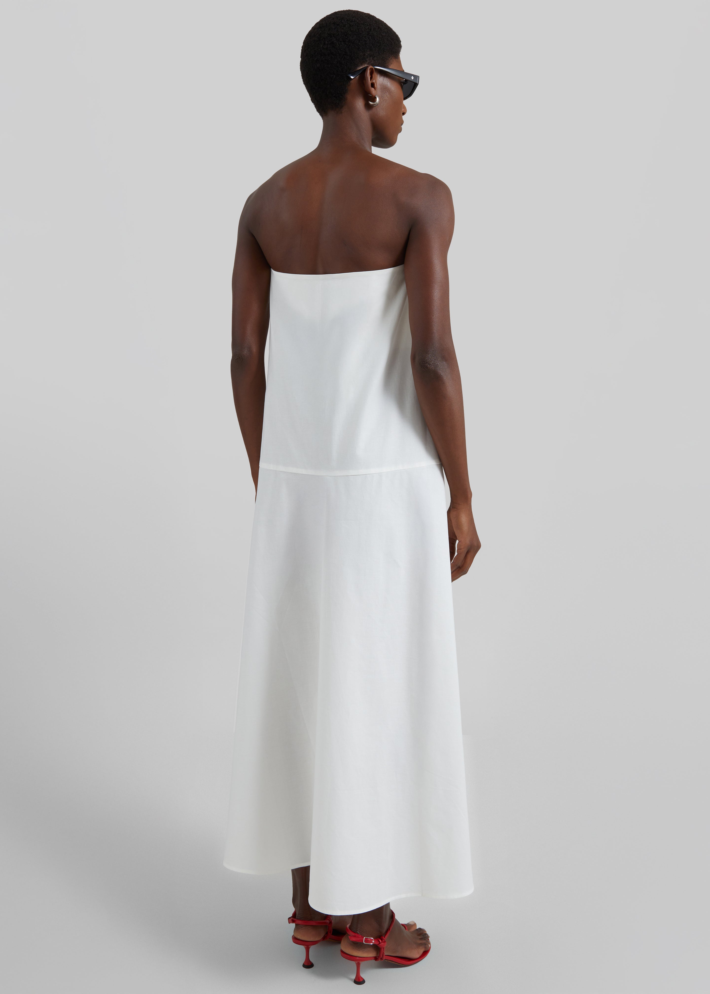 St. Agni Oxford Strapless Asymm Dress - White - 6