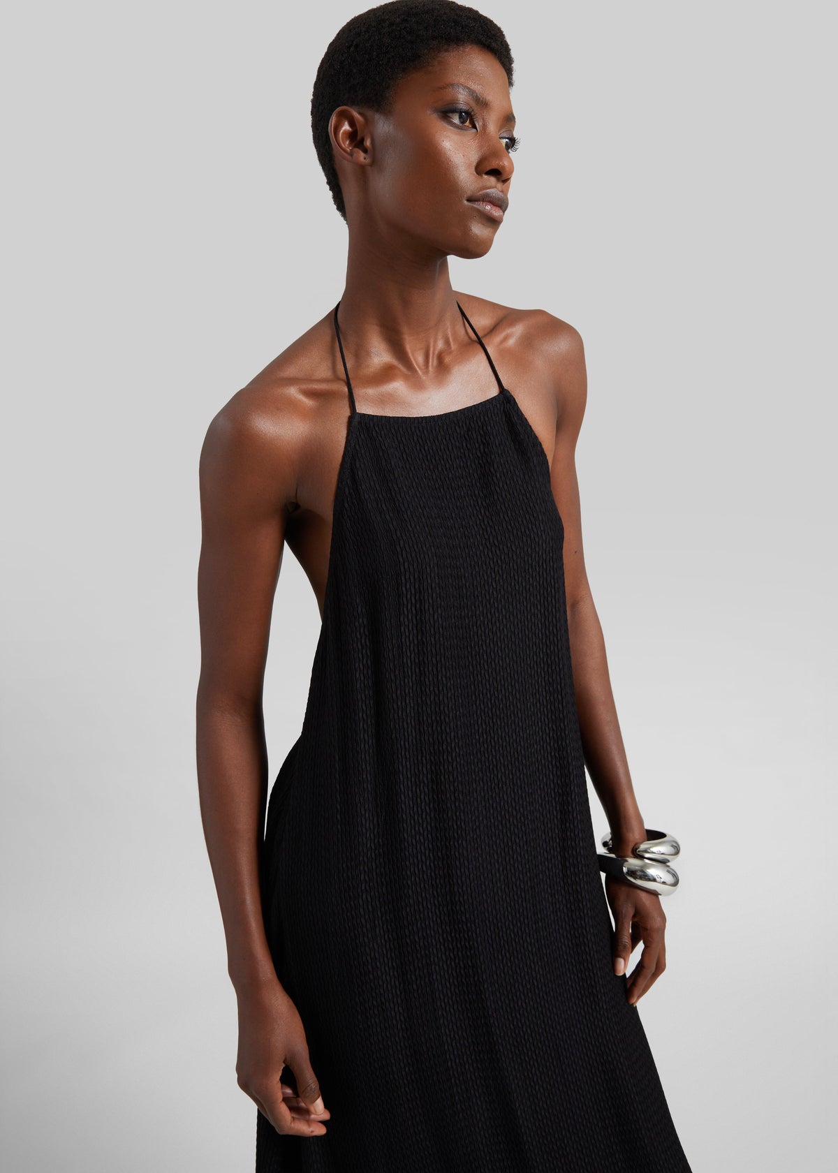 St. Agni Textured Weave Halter Dress - Black - 3