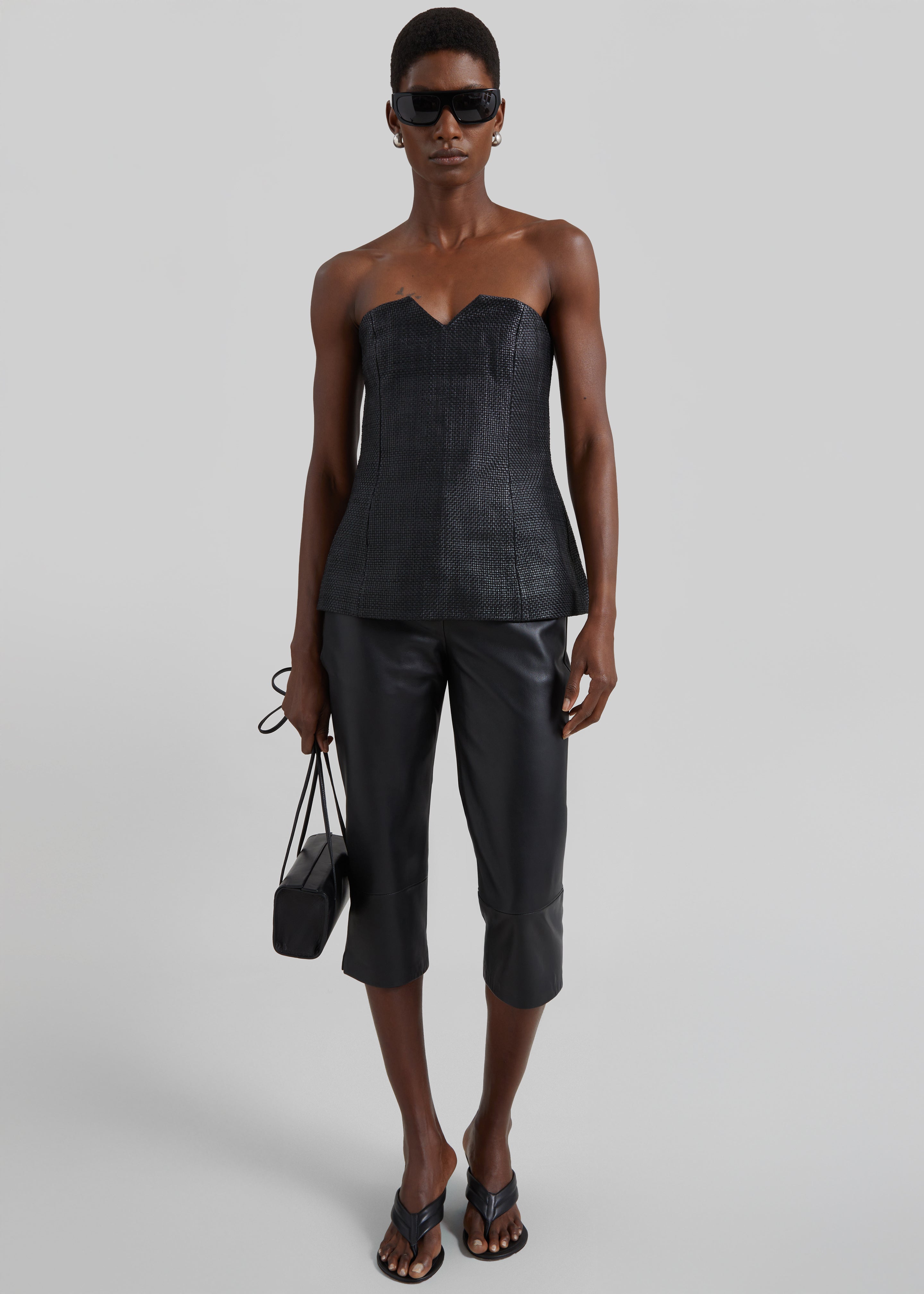 St. Agni Woven Leather Strapless Bodice - Black - 3