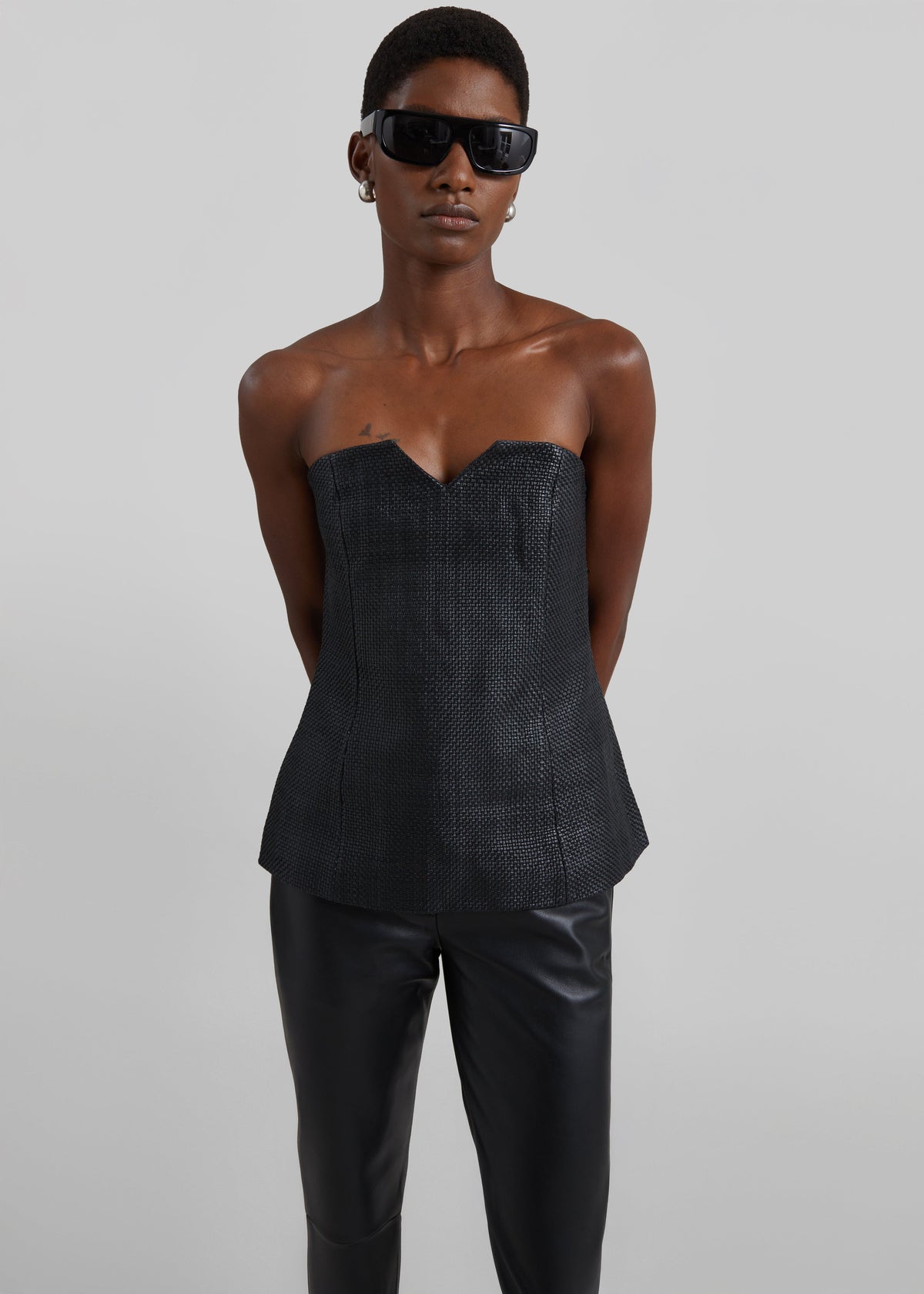 St. Agni Woven Leather Strapless Bodice - Black - 2