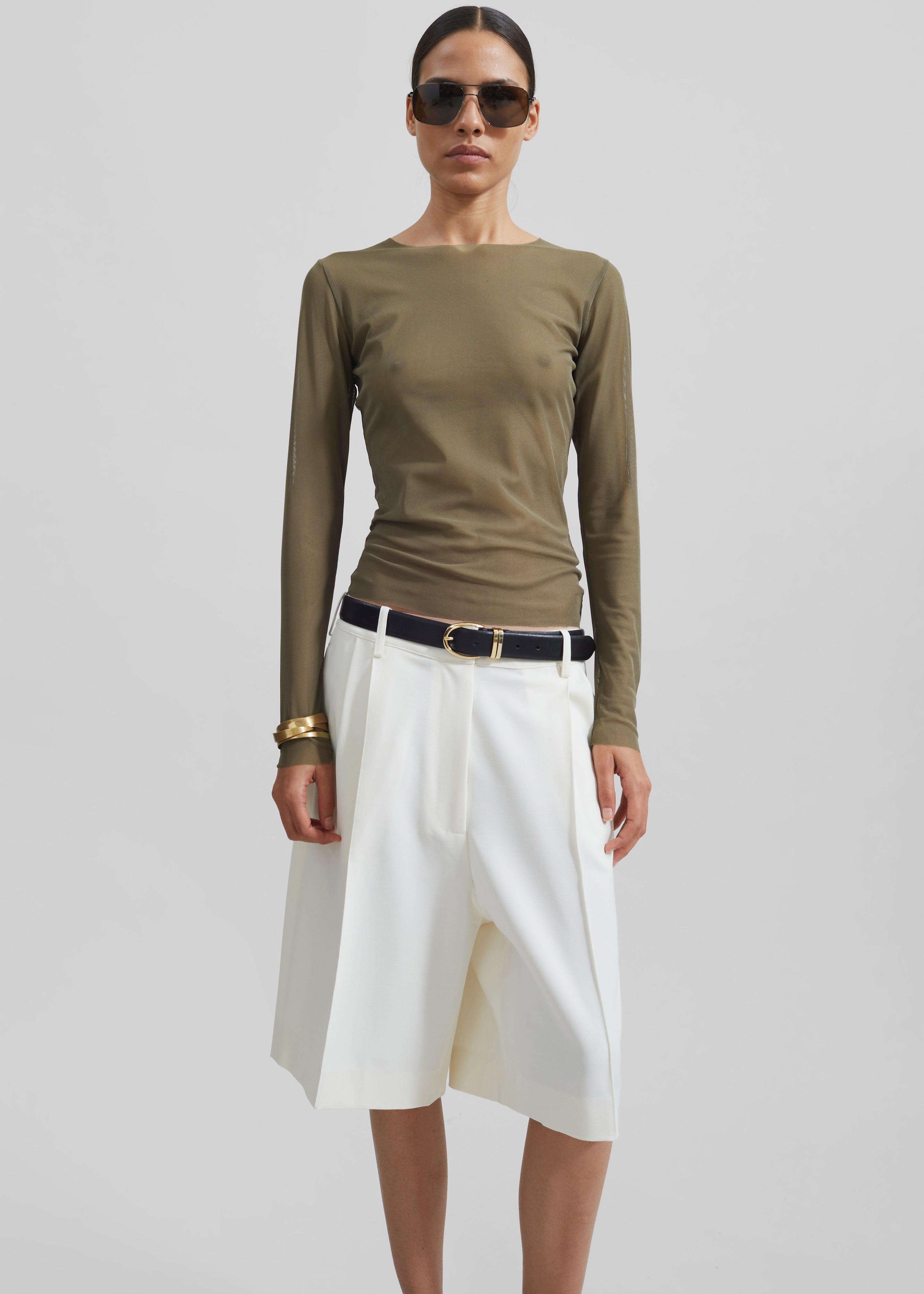 Stace Sheer Long Sleeve Tee - Khaki - 6