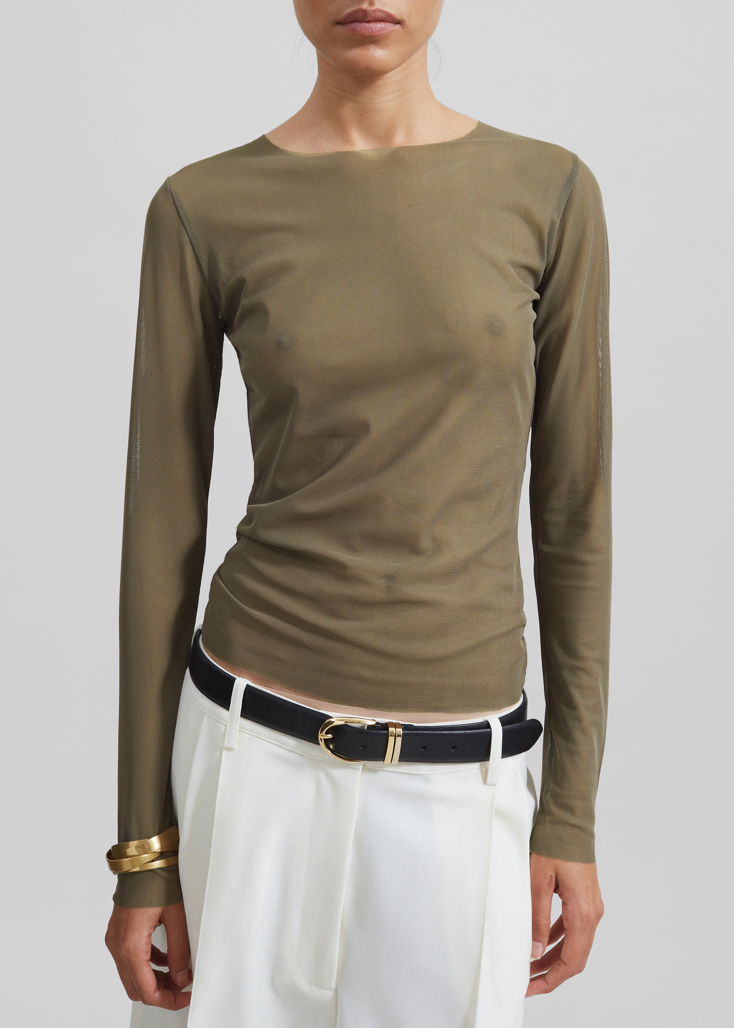 Stace Sheer Long Sleeve Tee - Khaki - 5