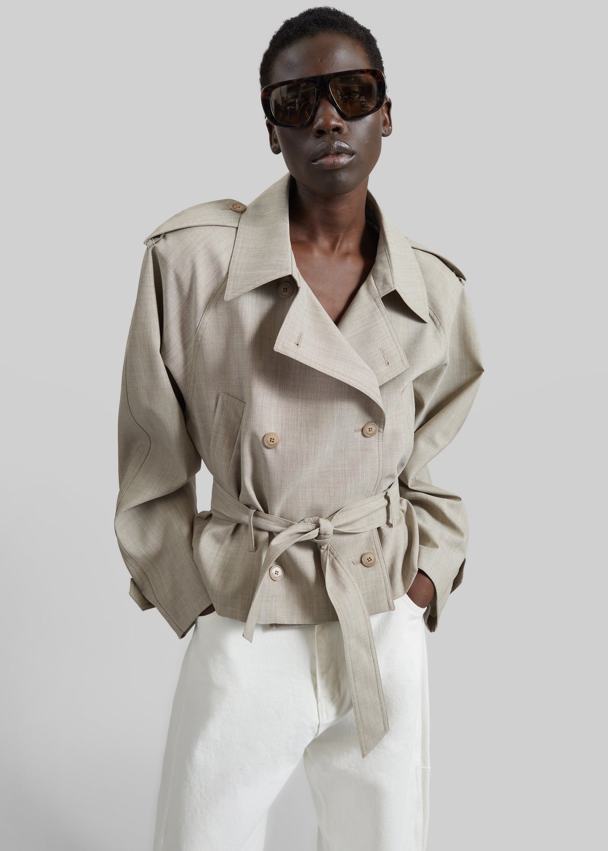 Stan Cropped Trench - Beige Melange - 2