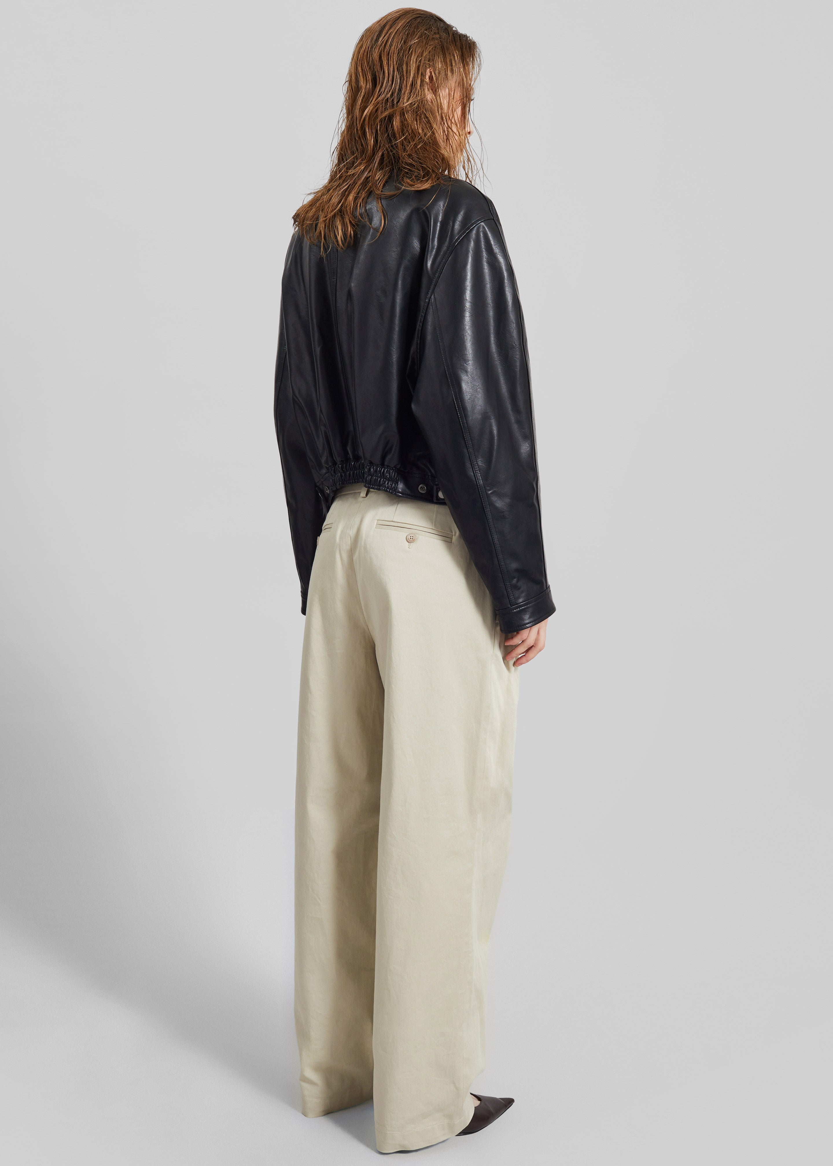 Low Classic Stand Collar Artificial Leather Jumper - Black - 8