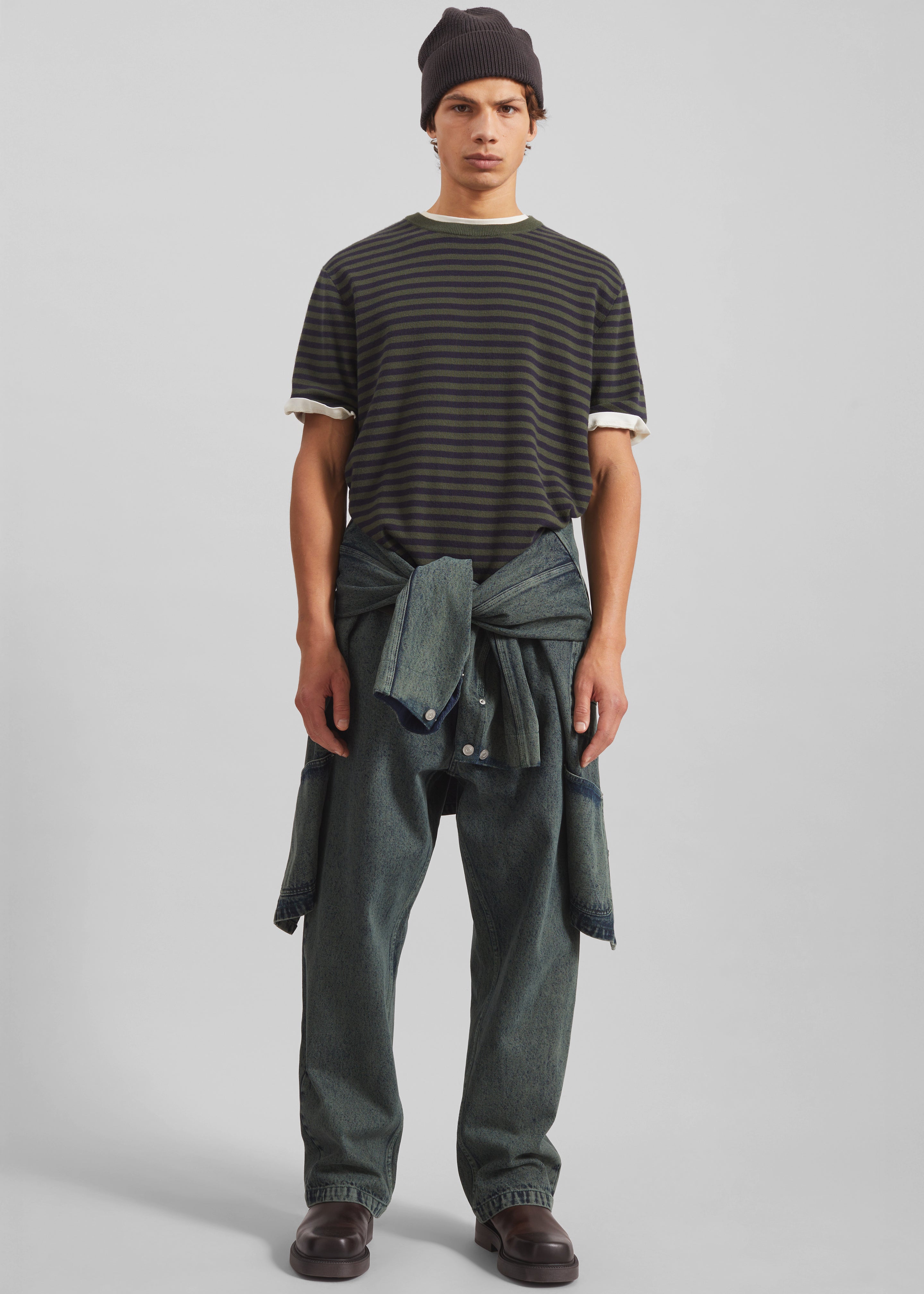 Stanmore Knit T-Shirt - Green/Blue Stripe - 1