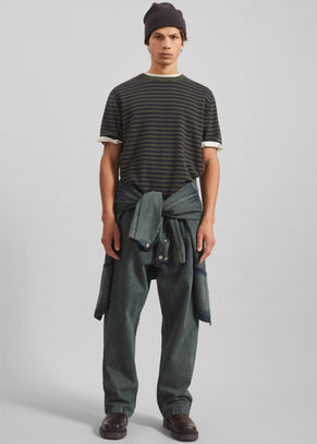 Stanmore Knit T-Shirt - Green/Blue Stripe