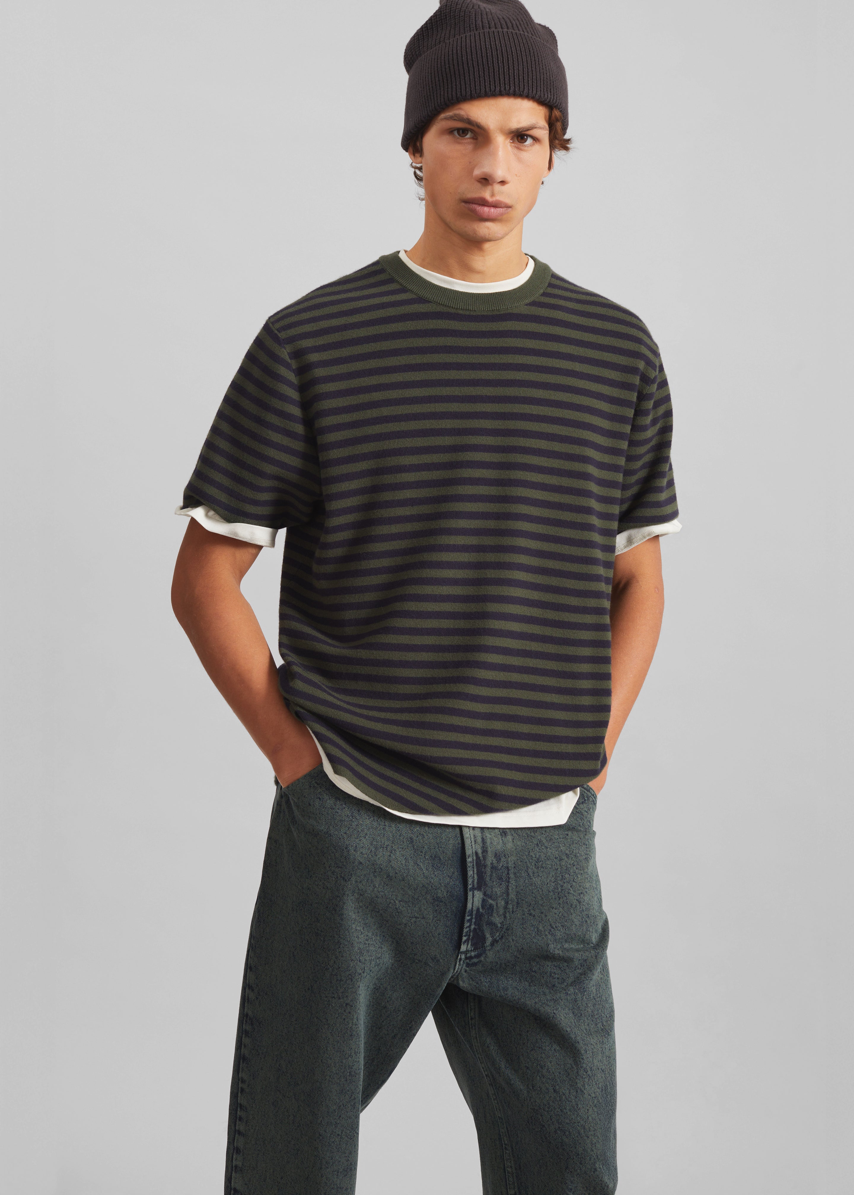 Stanmore Knit T-Shirt - Green/Blue Stripe - 4