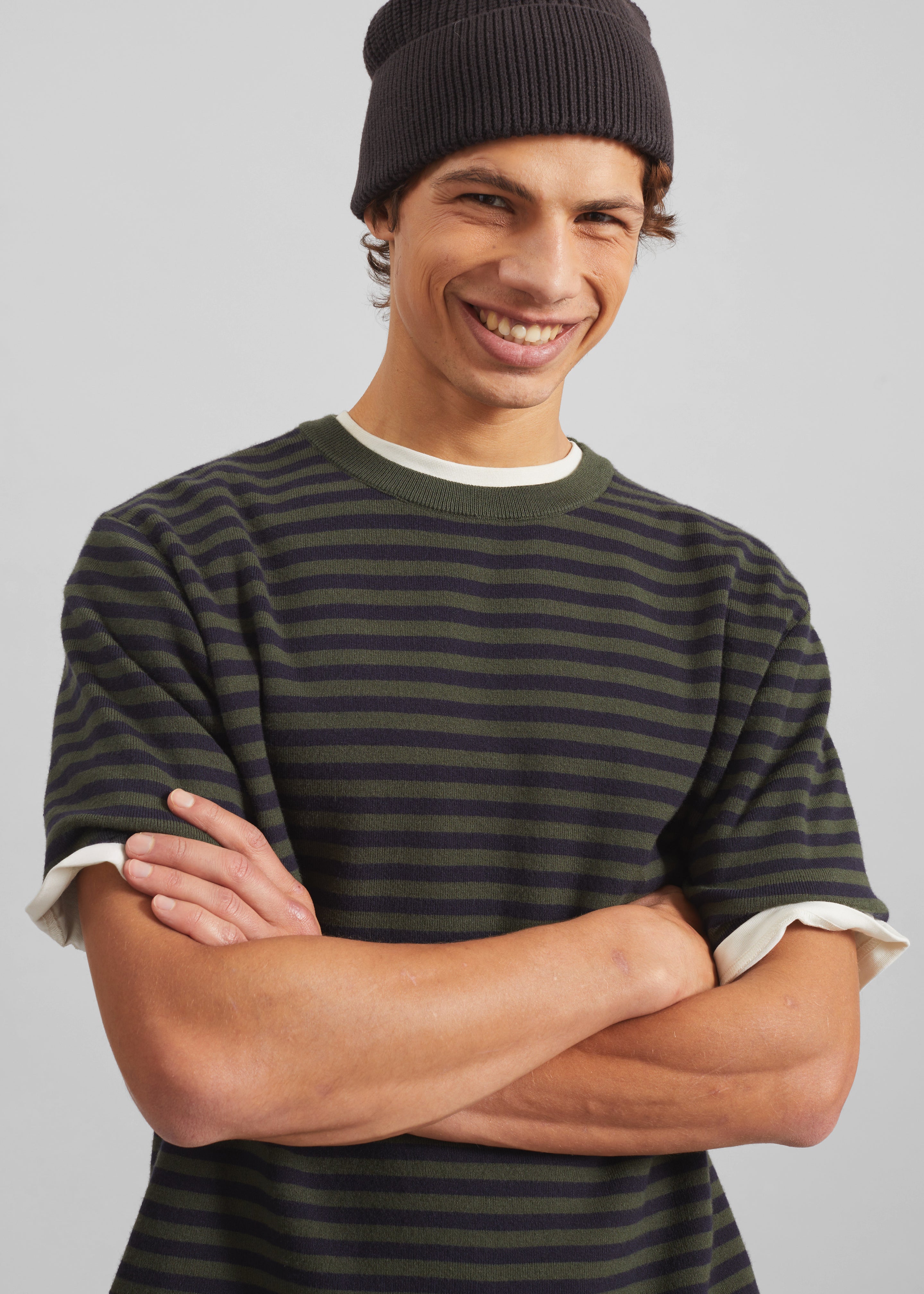 Stanmore Knit T-Shirt - Green/Blue Stripe - 2