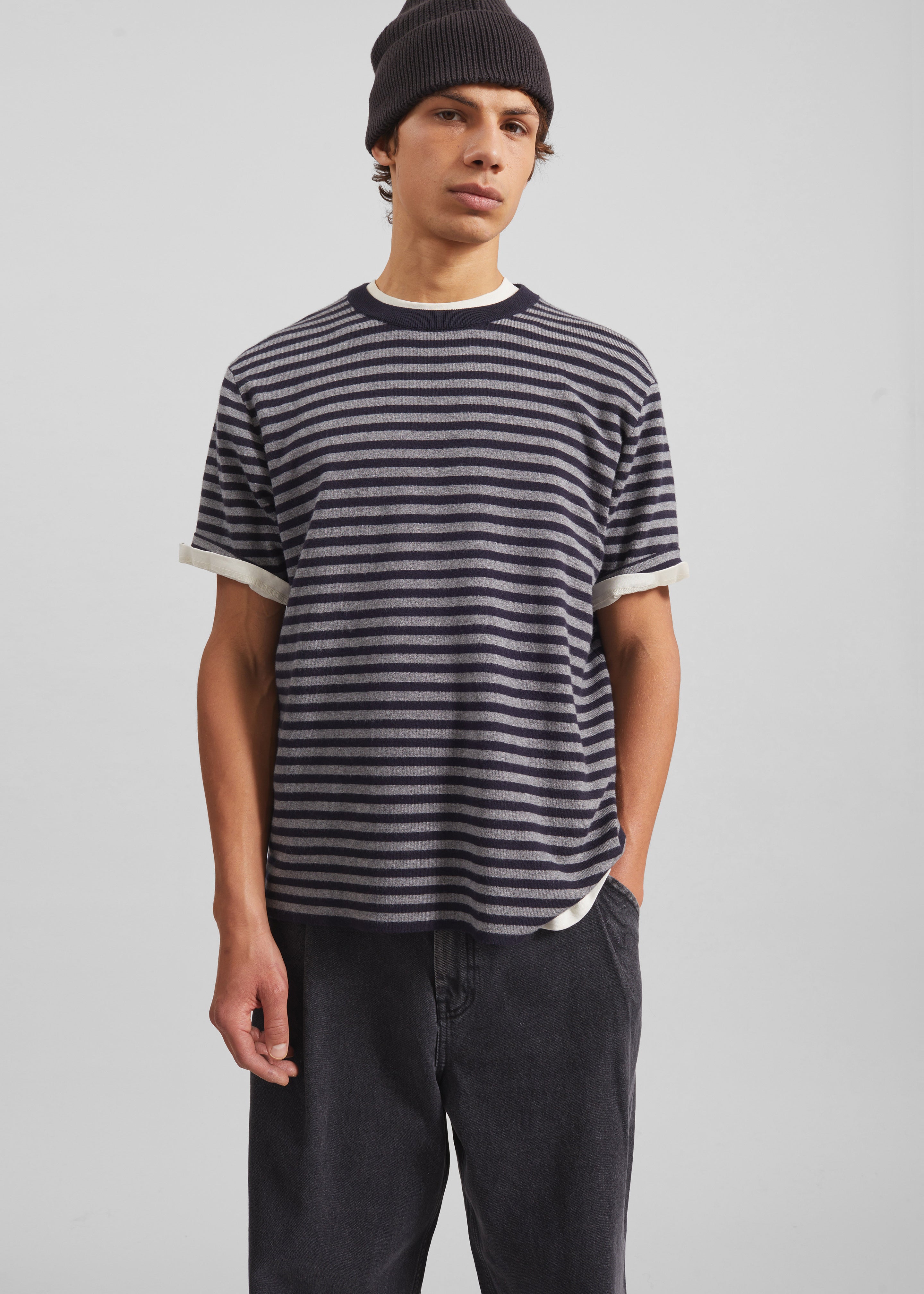 Stanmore Knit T-Shirt - Grey/Blue Stripe - 5