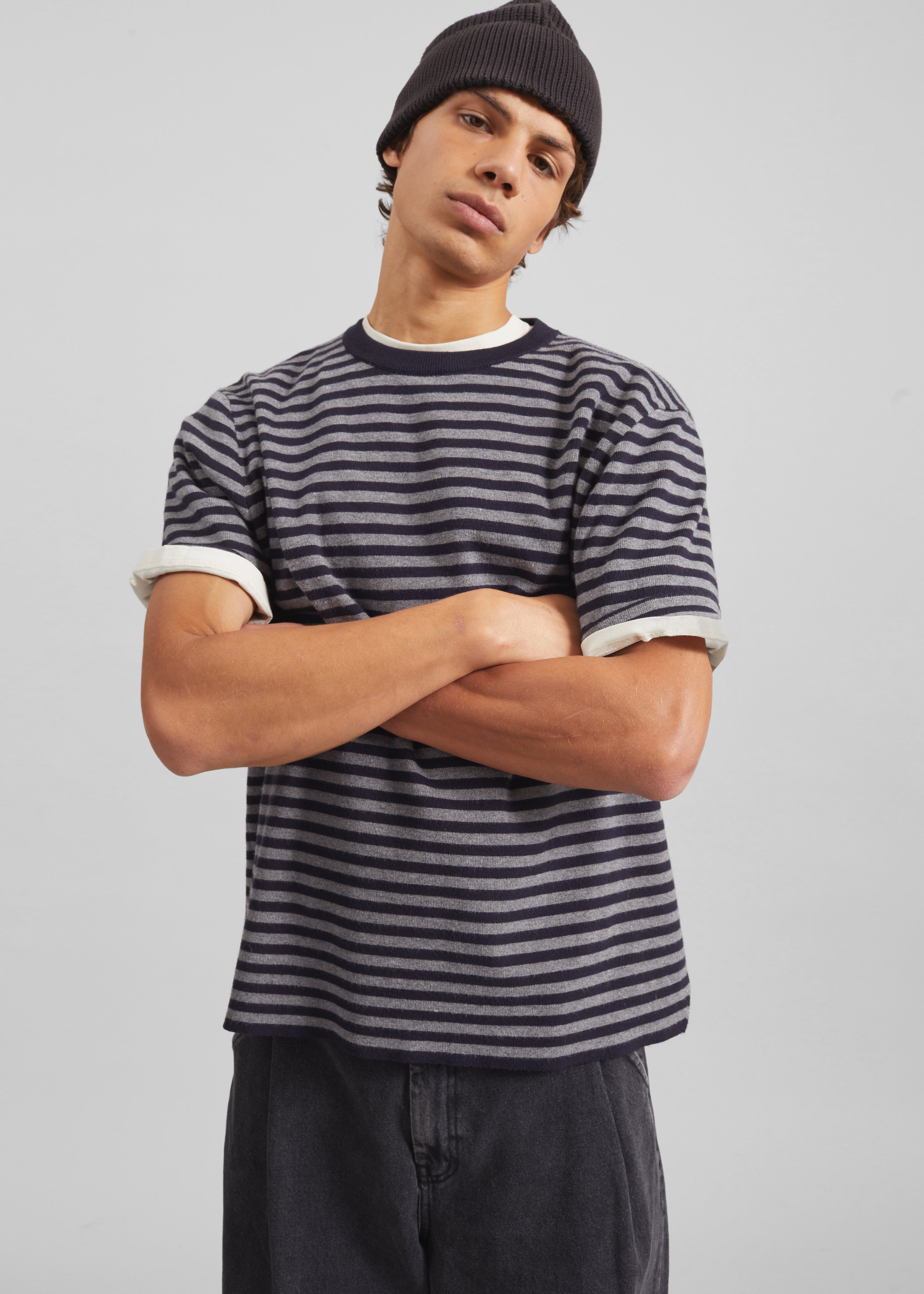 Stanmore Knit T-Shirt - Grey/Blue Stripe - 3