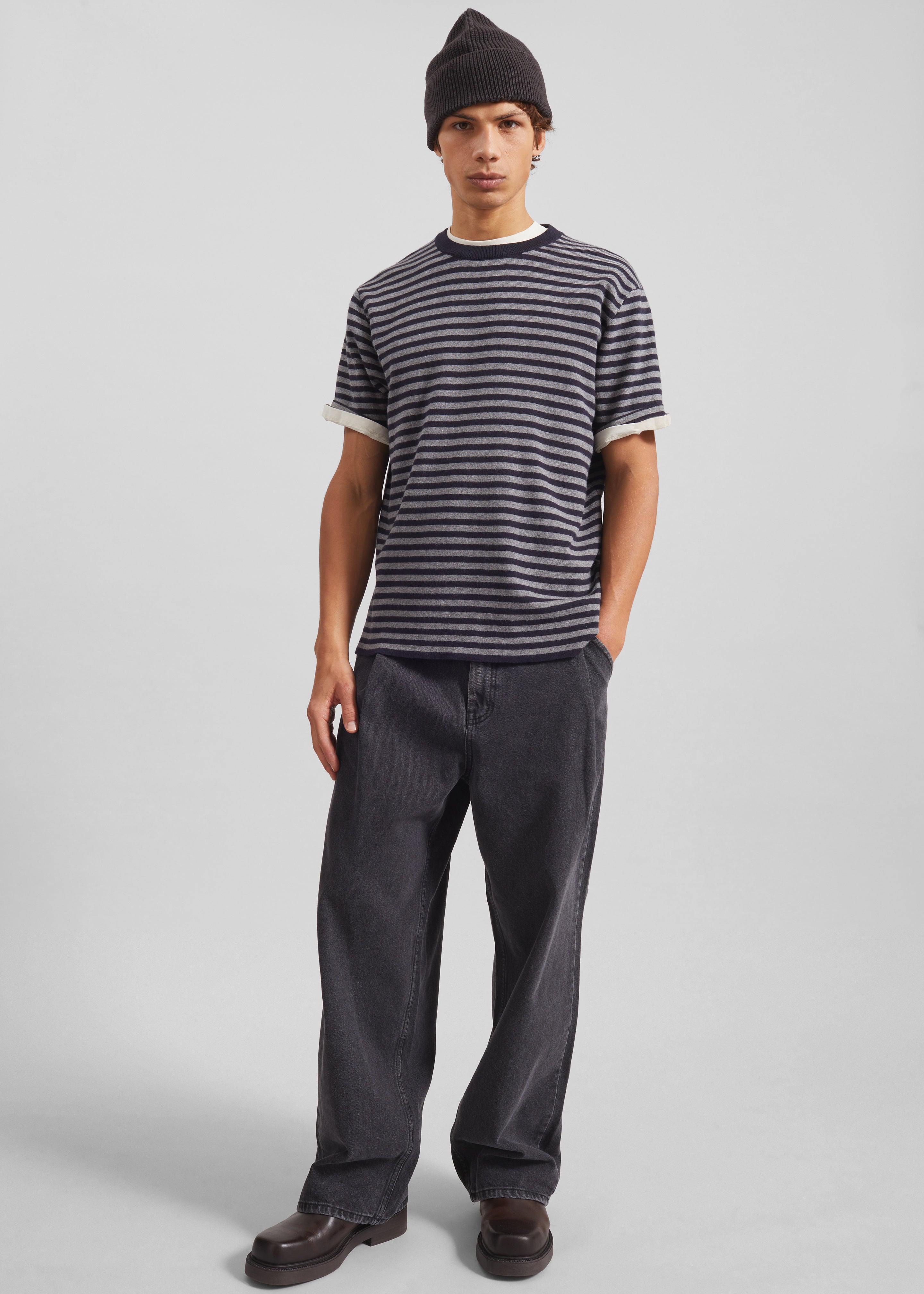 Stanmore Knit T-Shirt - Grey/Blue Stripe - 2
