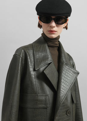 Stanton Faux Leather Croc Jacket - Dark Olive