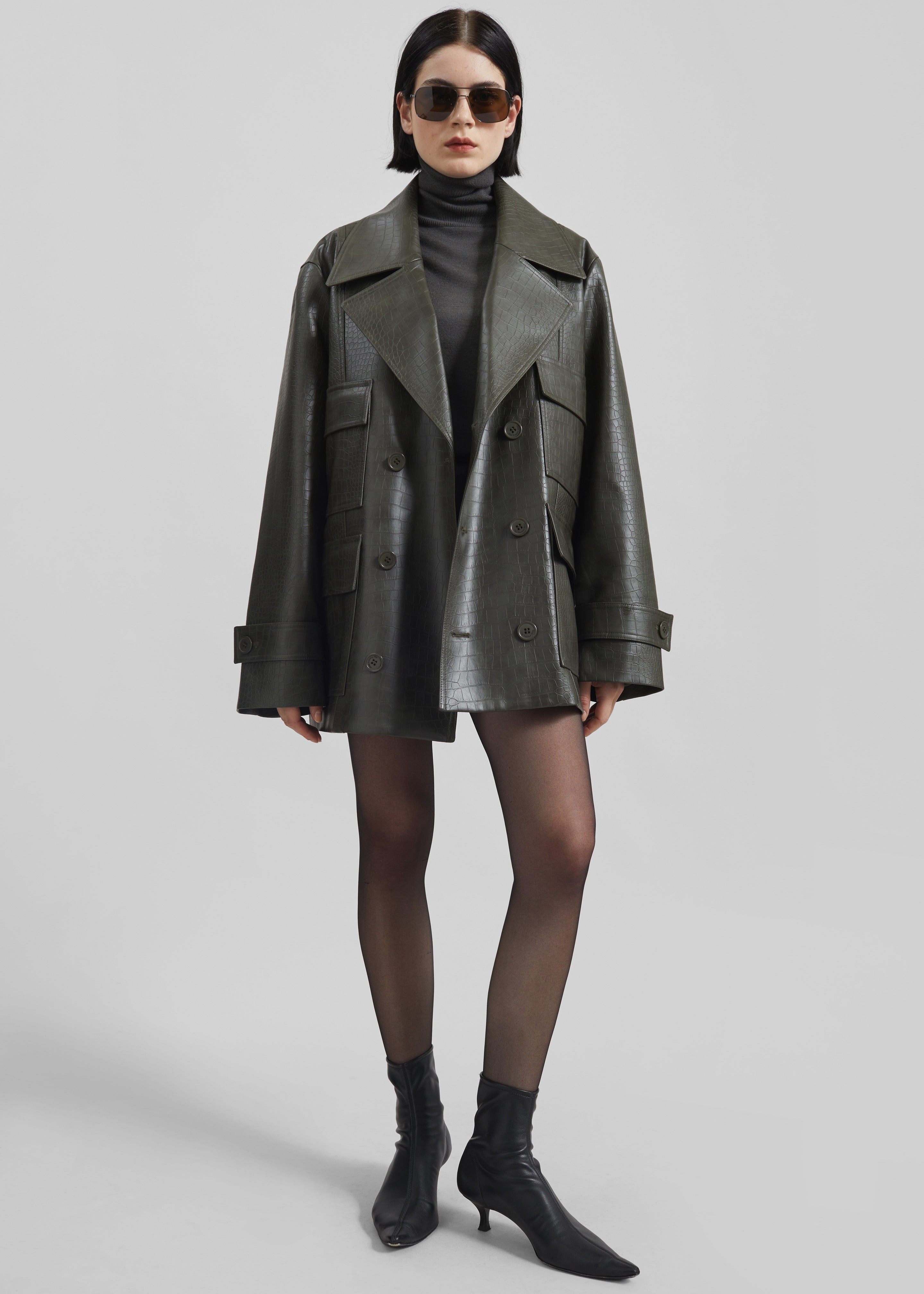 Stanton Faux Leather Croc Jacket - Dark Olive - 7