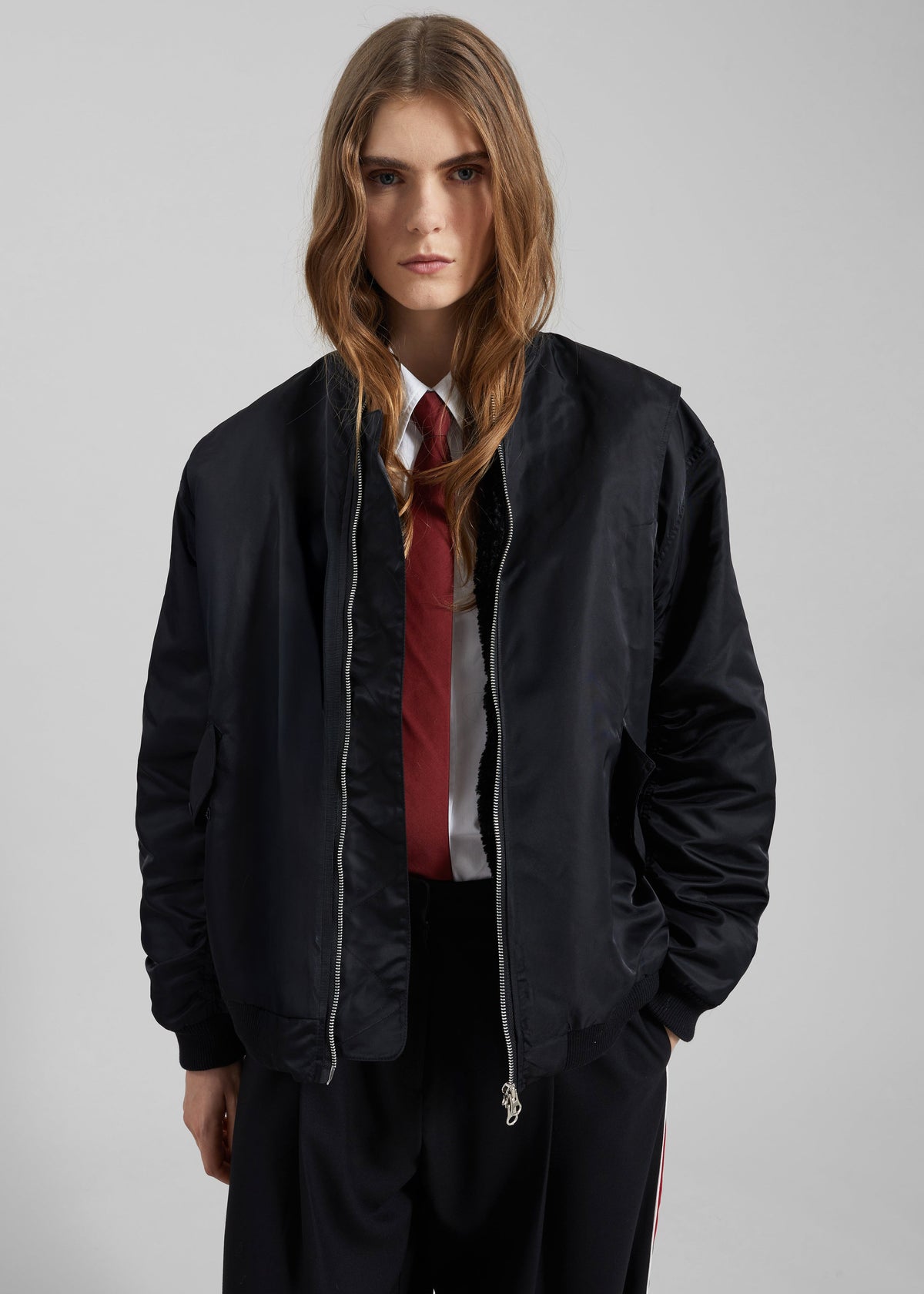 Stellan Faux Shearling Oversized Bomber Jacket - Black - 6