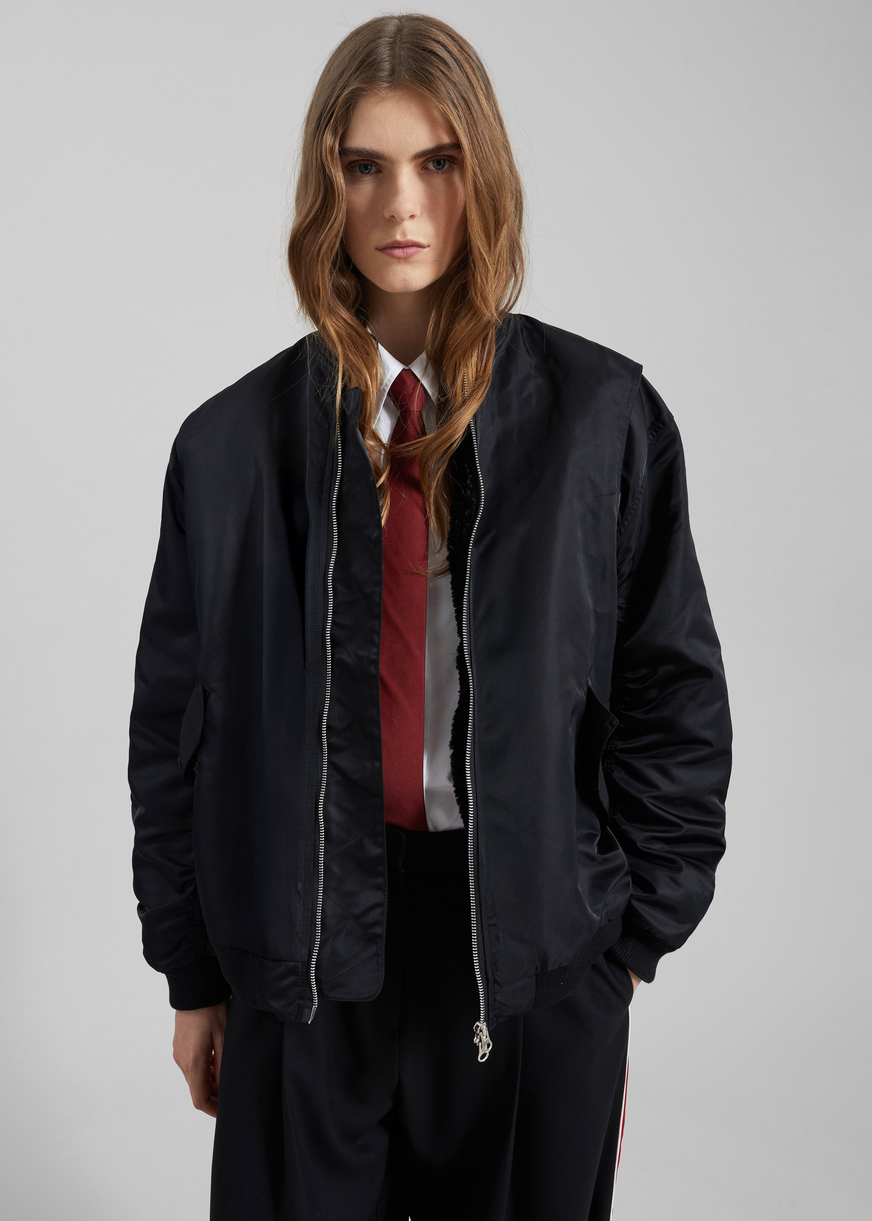 Stellan Faux Shearling Oversized Bomber Jacket - Black - 6