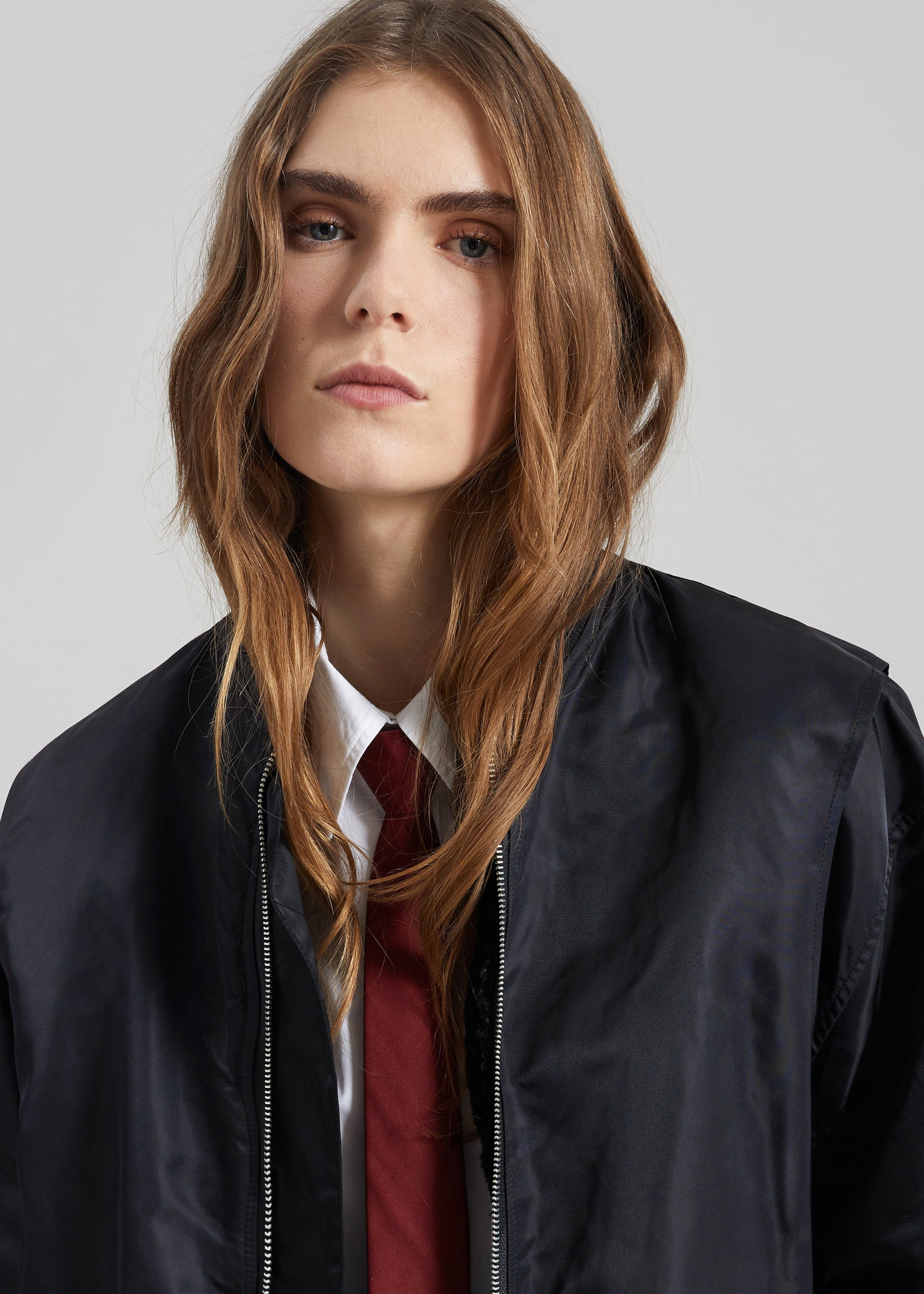 Stellan Faux Shearling Oversized Bomber Jacket - Black - 3