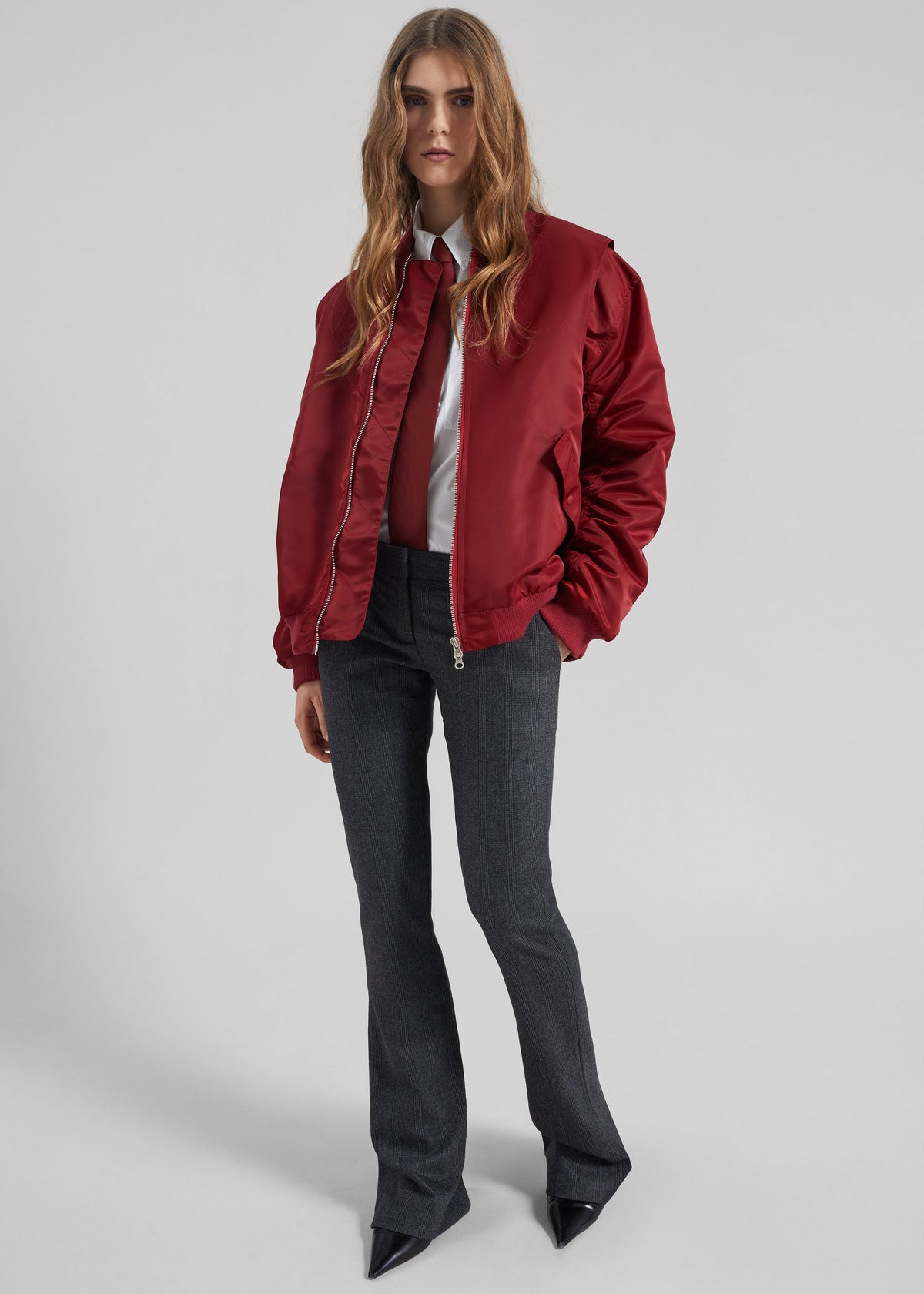 Stellan Faux Shearling Oversized Bomber Jacket - Red - 3