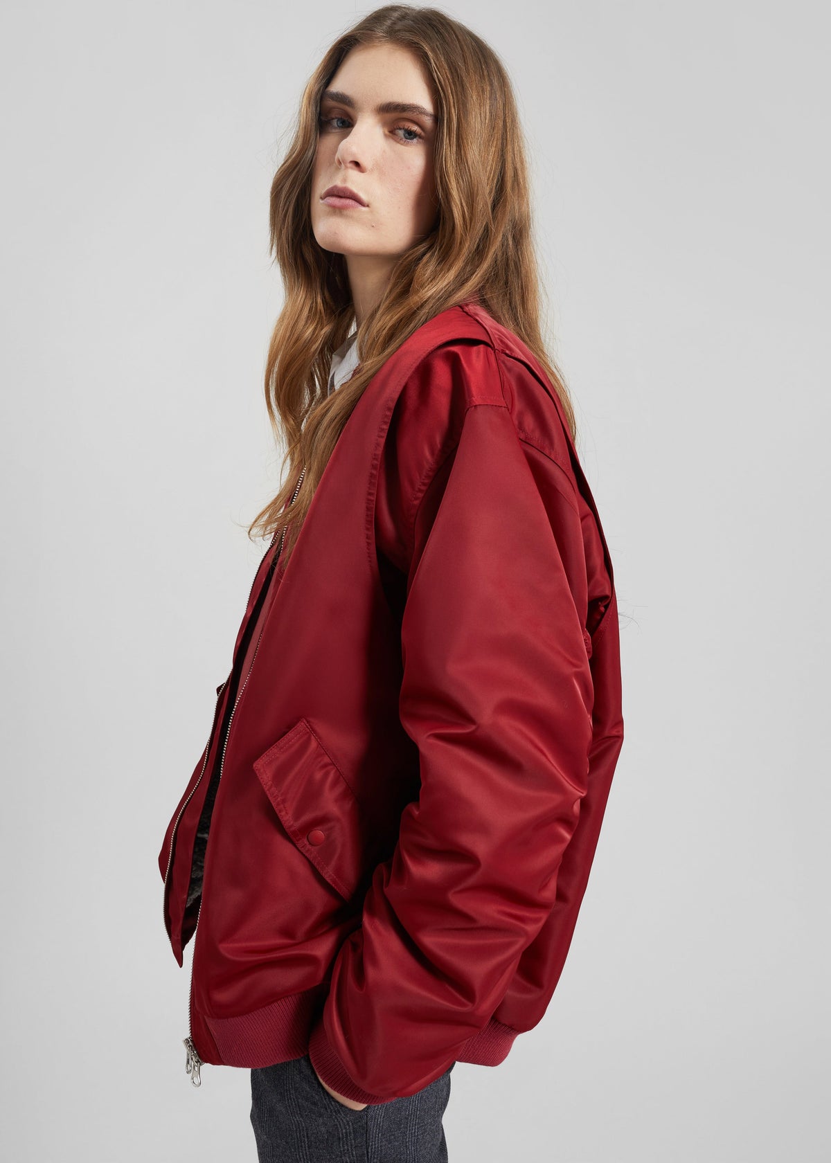 Stellan Faux Shearling Oversized Bomber Jacket - Red - 2