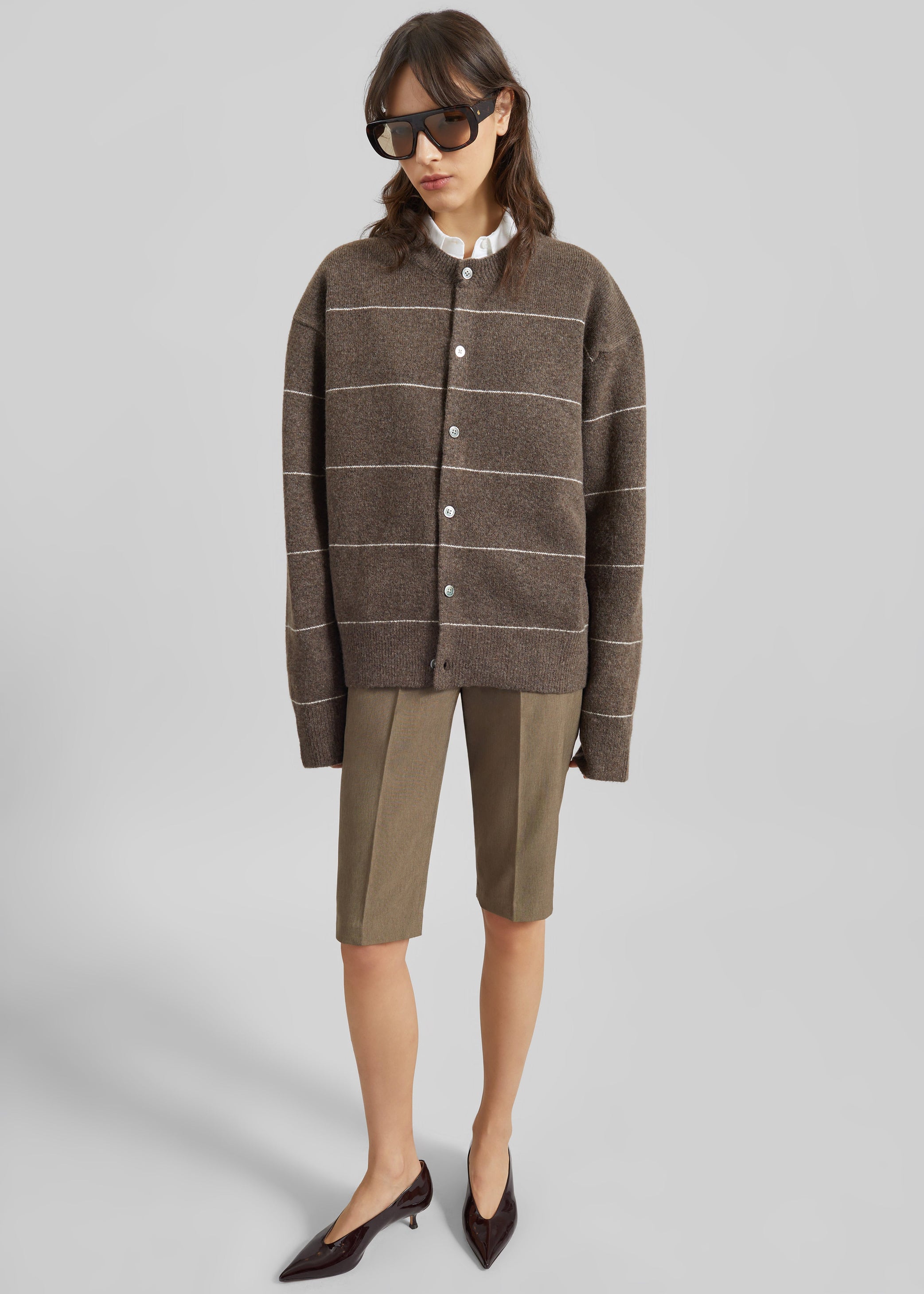 Shop the look image for Stenvad Crewneck Cardigan - Brown/White Stripe