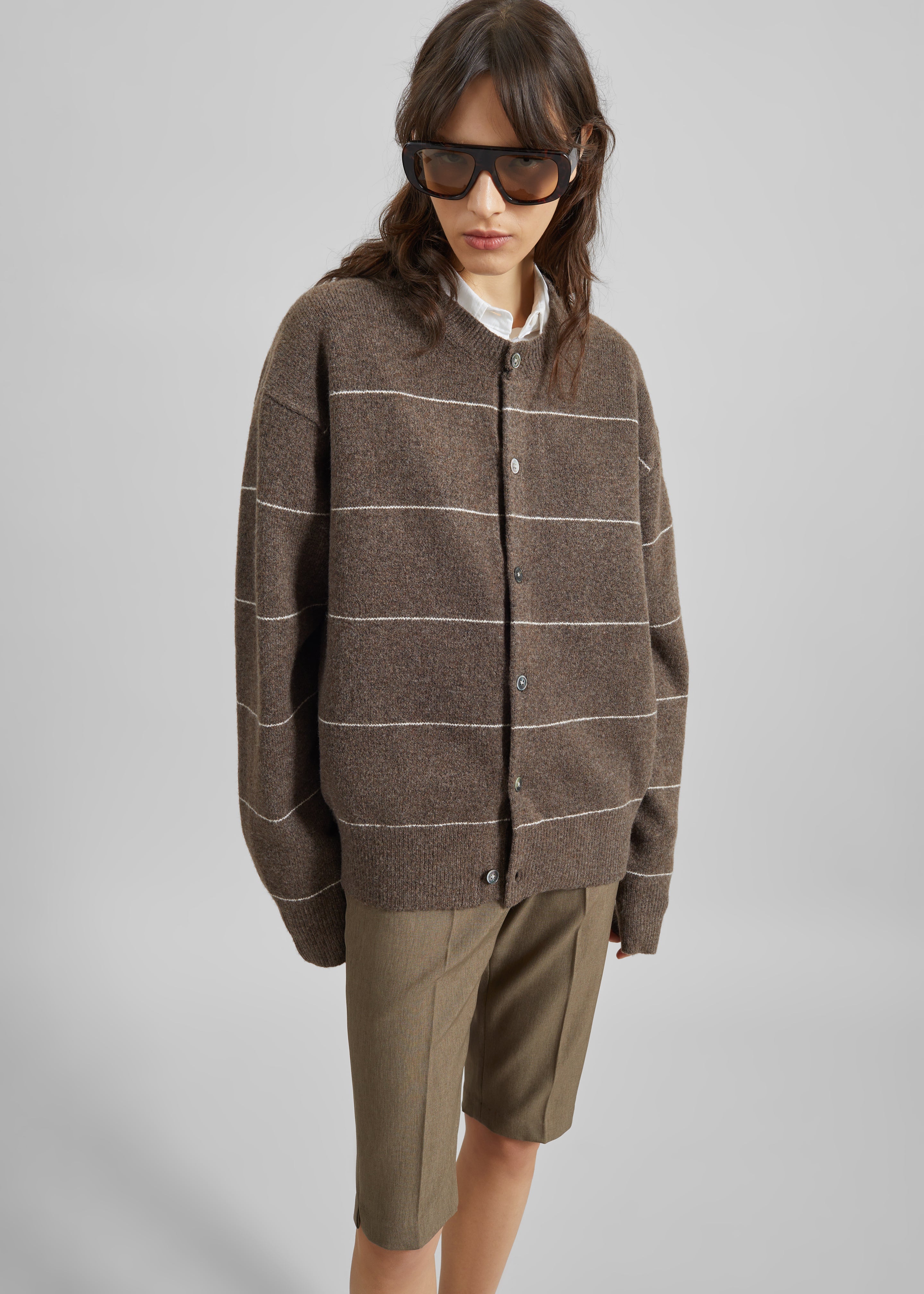 Stenvad Crewneck Cardigan - Brown/White Stripe - 2