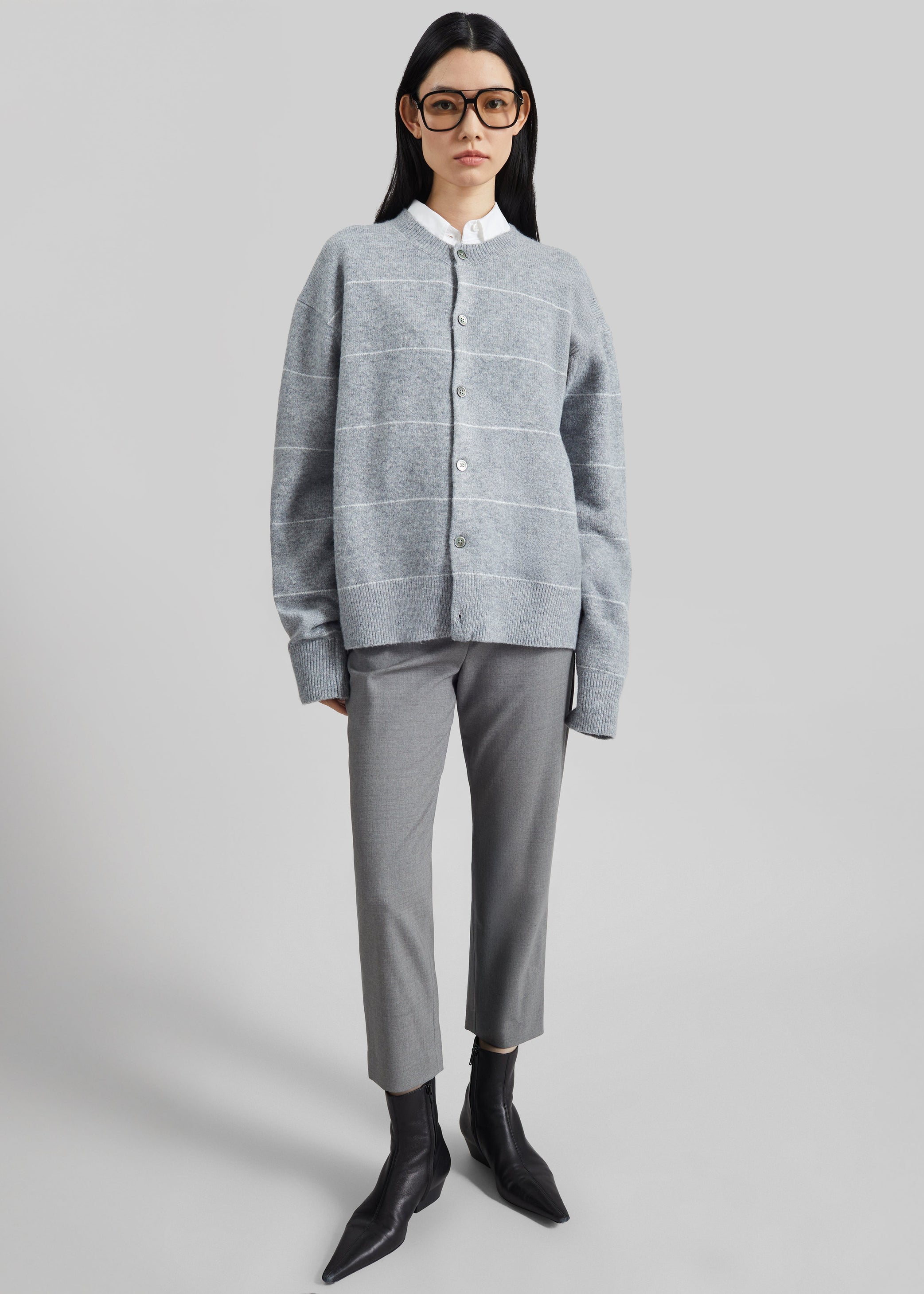 Shop the look image for Stenvad Crewneck Cardigan - Grey/White Stripe