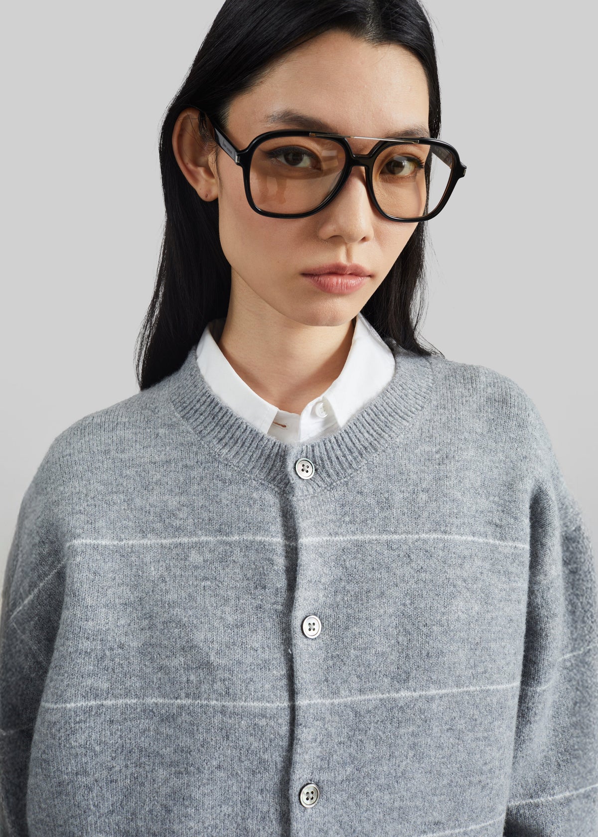 Stenvad Crewneck Cardigan - Grey/White Stripe - 3