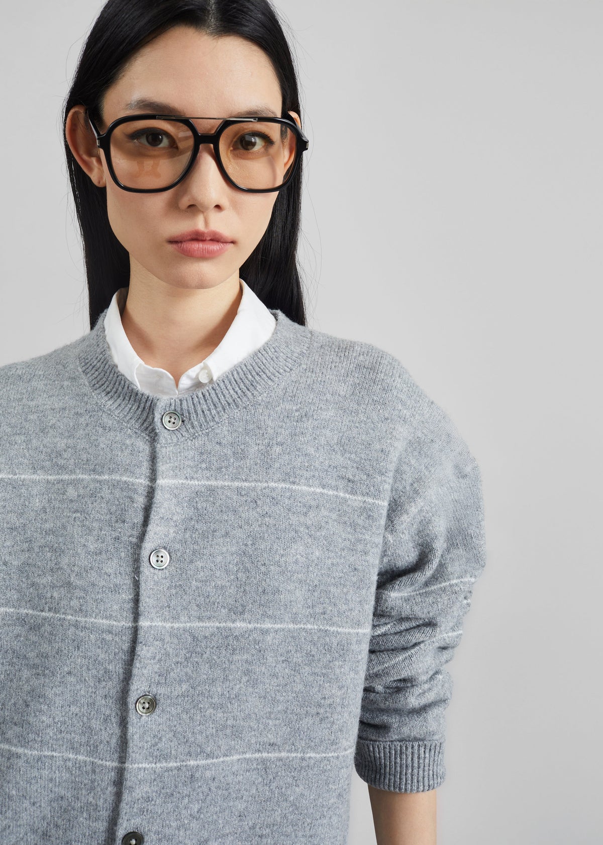 Stenvad Crewneck Cardigan - Grey/White Stripe - 5