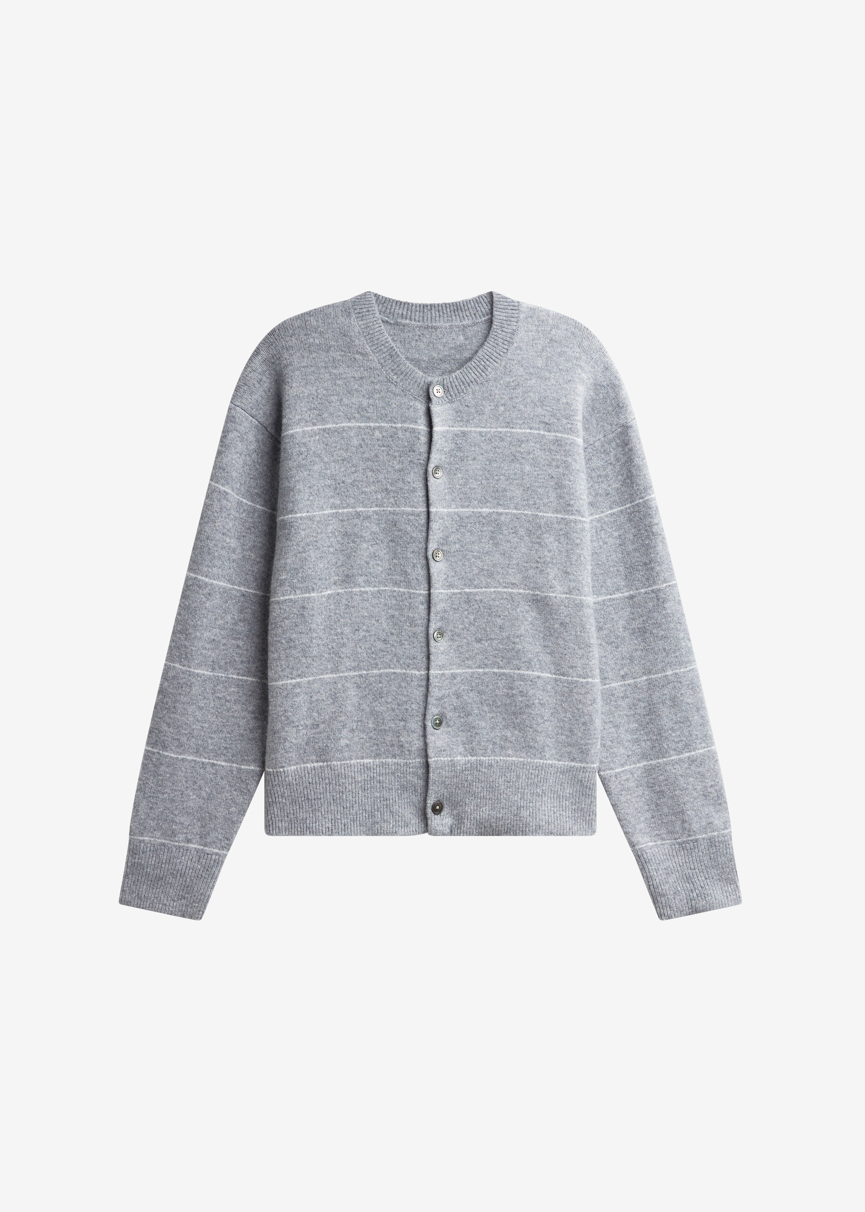 Stenvad Crewneck Cardigan - Grey/White Stripe - 7