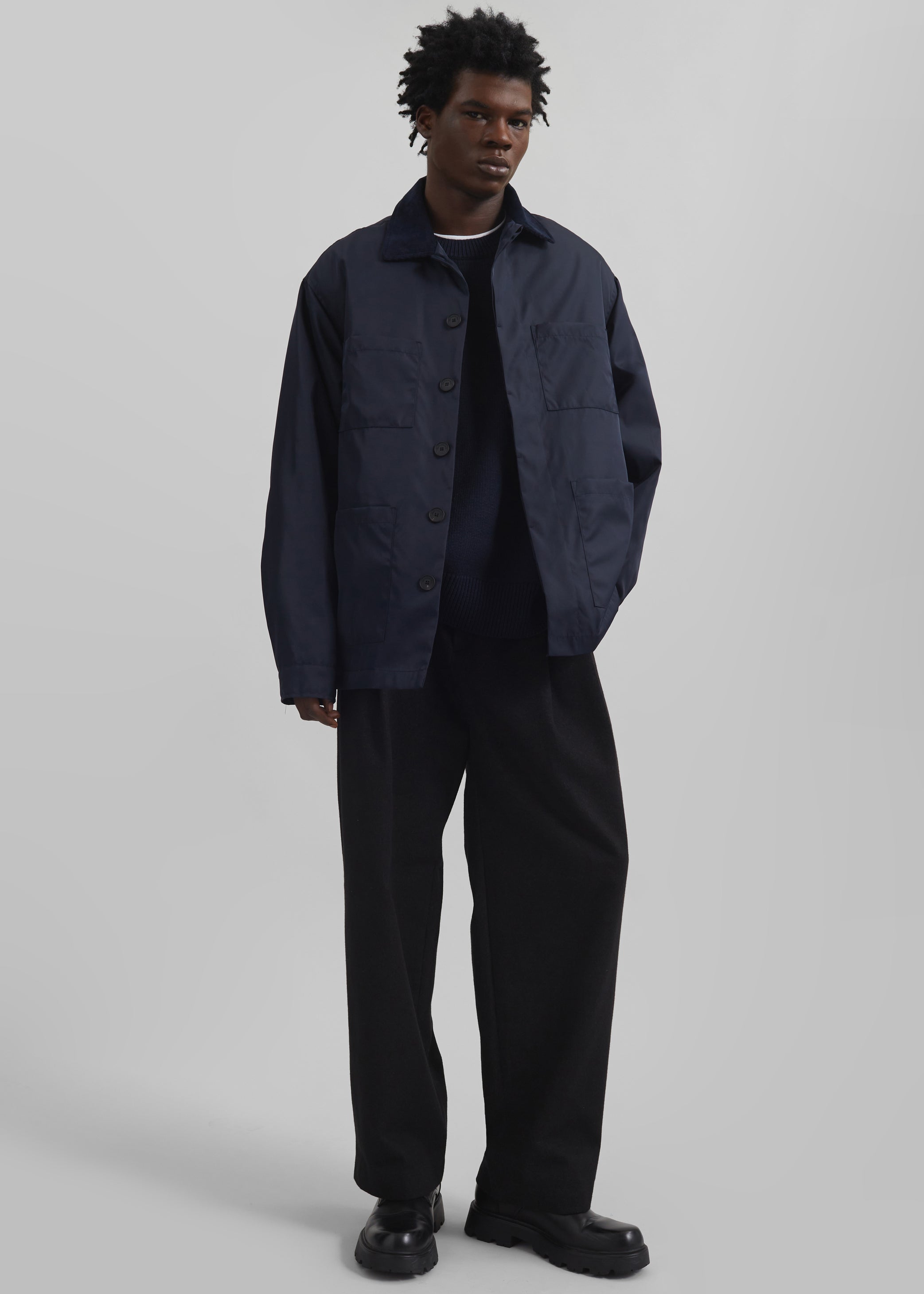 Shop the look image for Stephen Pleated Denim Trousers - Black