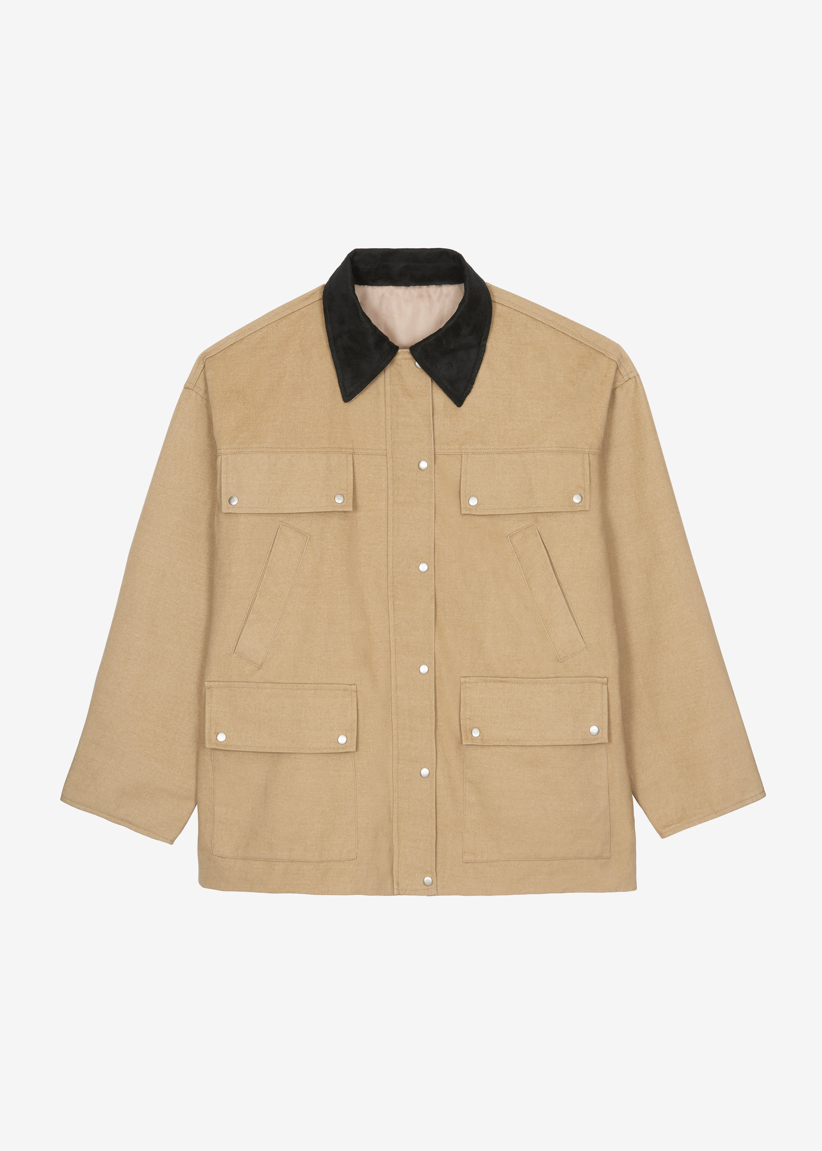 Stevan Contrast Collar Cargo Jacket - Beige - 12