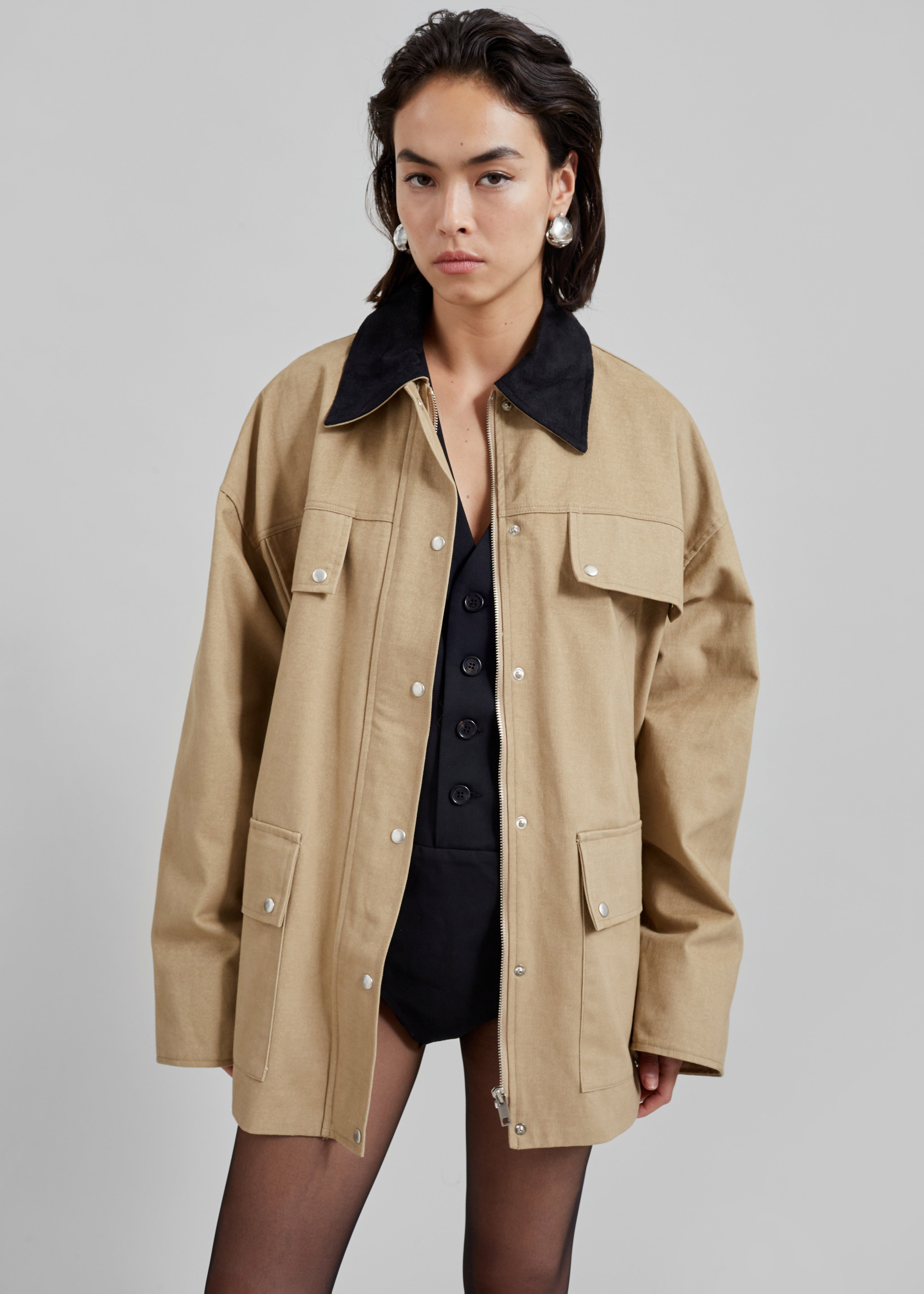 Stevan Contrast Collar Cargo Jacket - Beige - 8