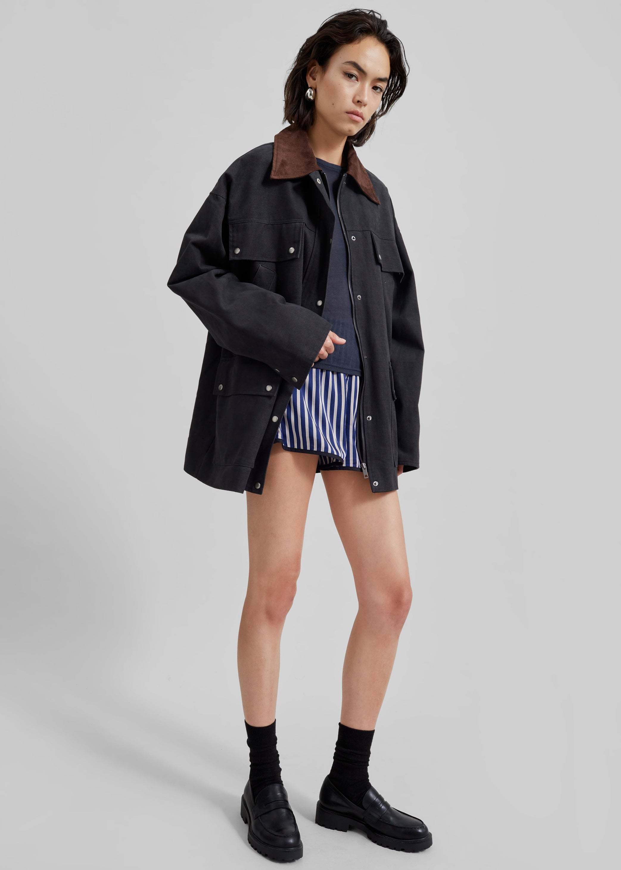 Shop the look image for Stevan Contrast Collar Cargo Jacket - Charcoal