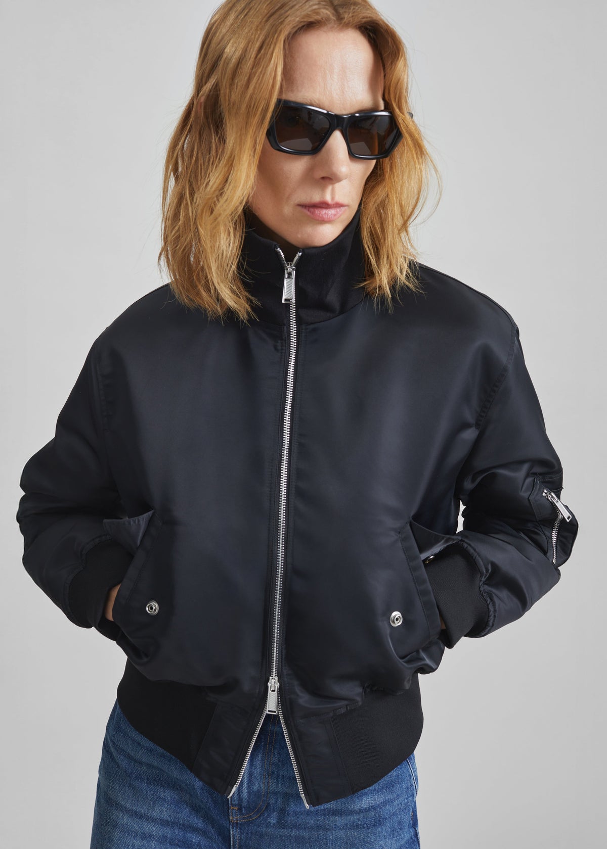 Storm Cropped Bomber Jacket - Black - 5