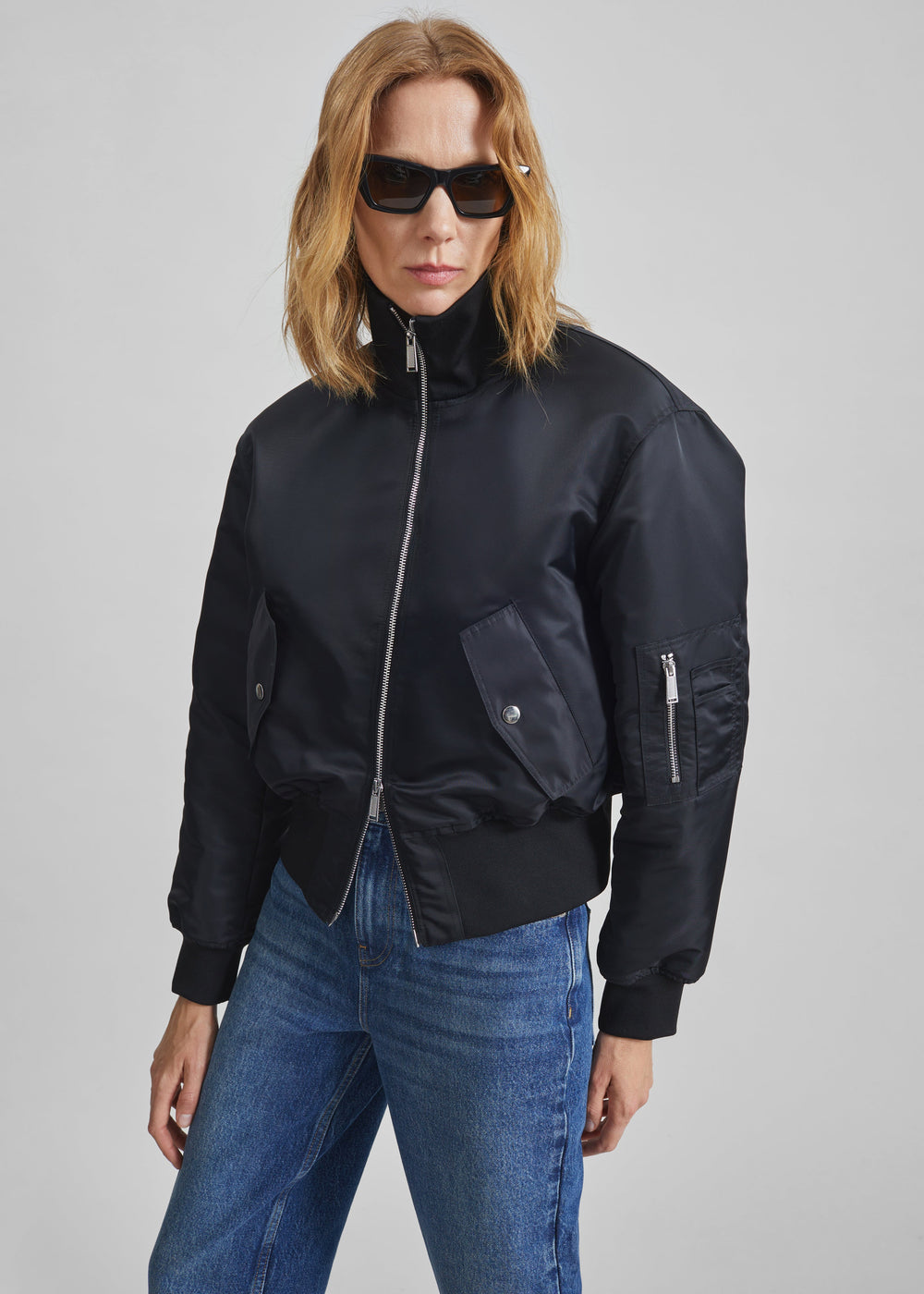 Storm Cropped Bomber Jacket - Black - 1