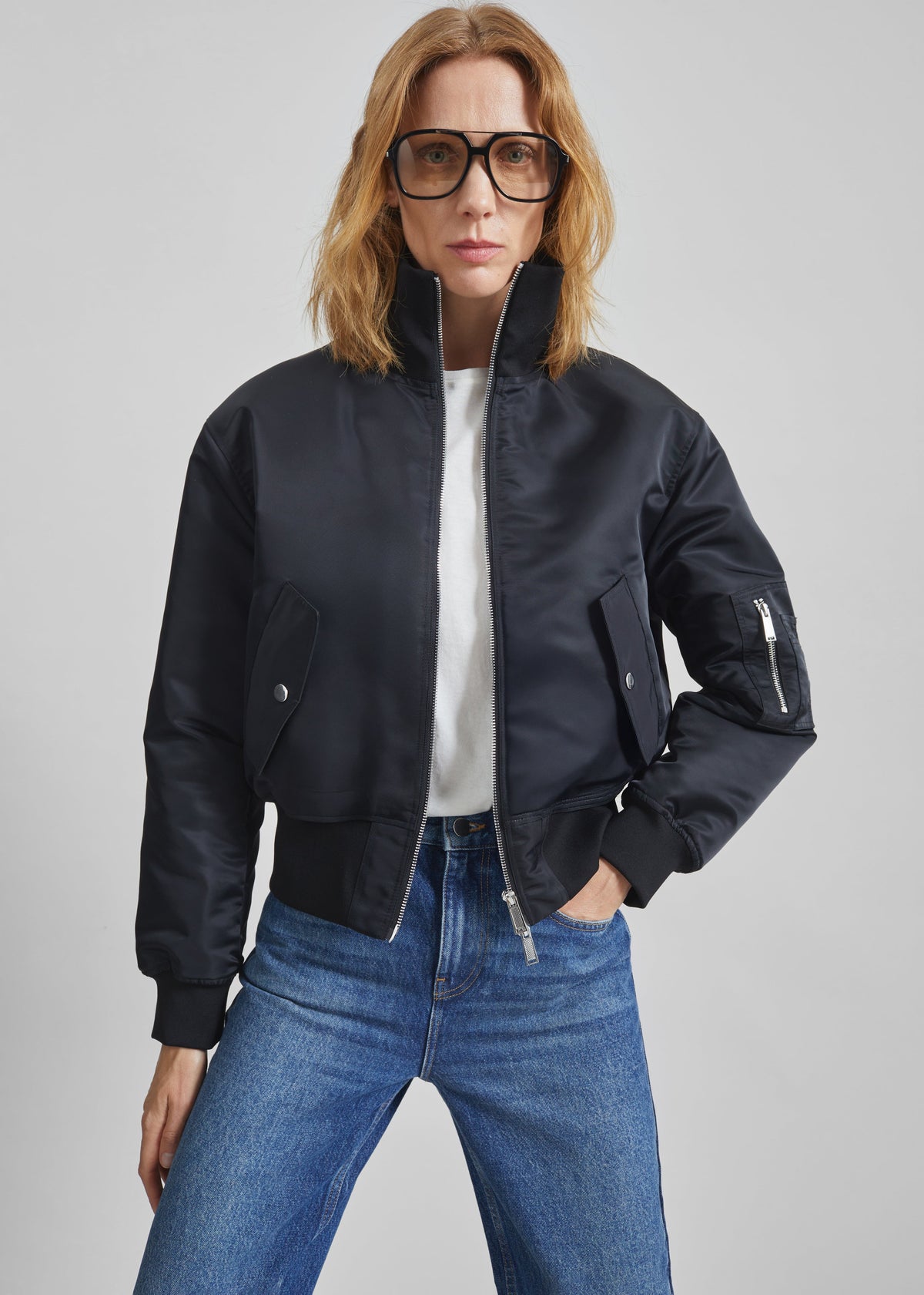 Storm Cropped Bomber Jacket - Black - 3