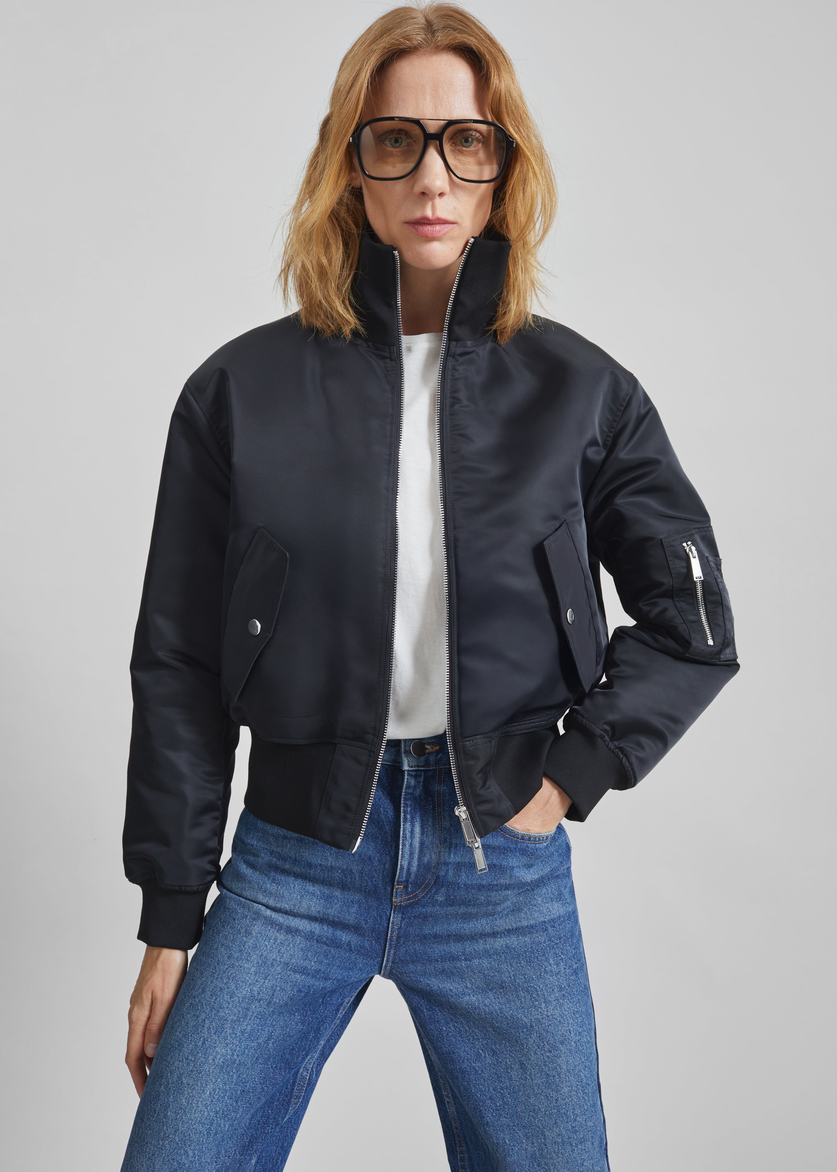 Storm Cropped Bomber Jacket - Black - 3