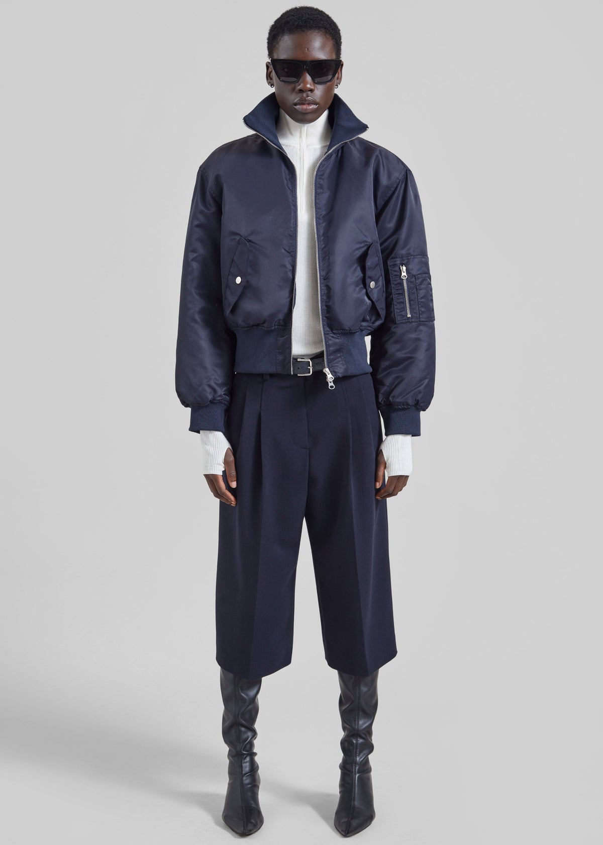Storm Cropped Bomber Jacket - Navy - 1