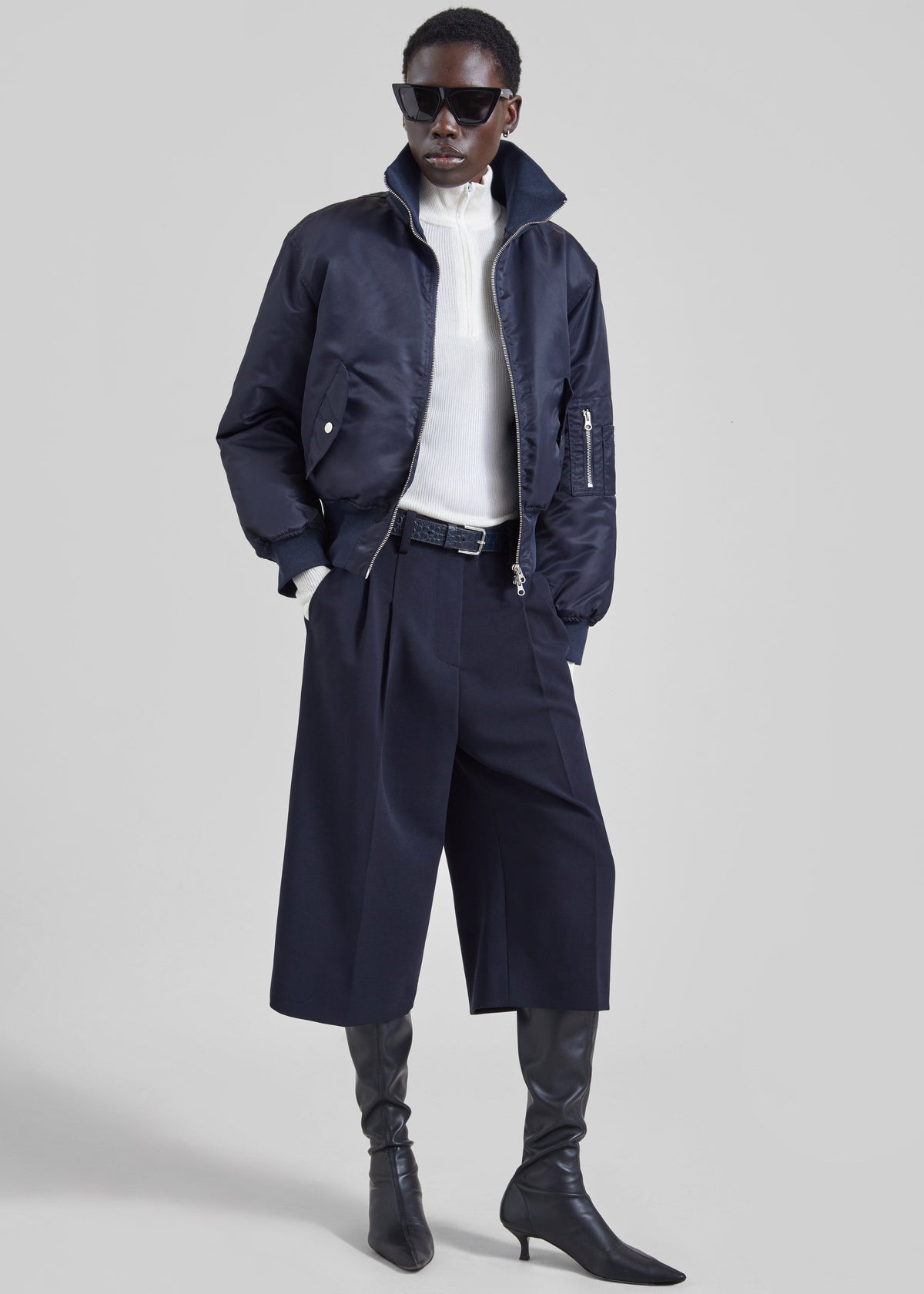 Storm Cropped Bomber Jacket - Navy - 6