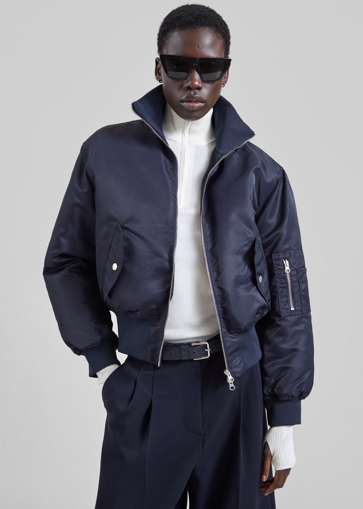 Storm Cropped Bomber Jacket - Navy - 3