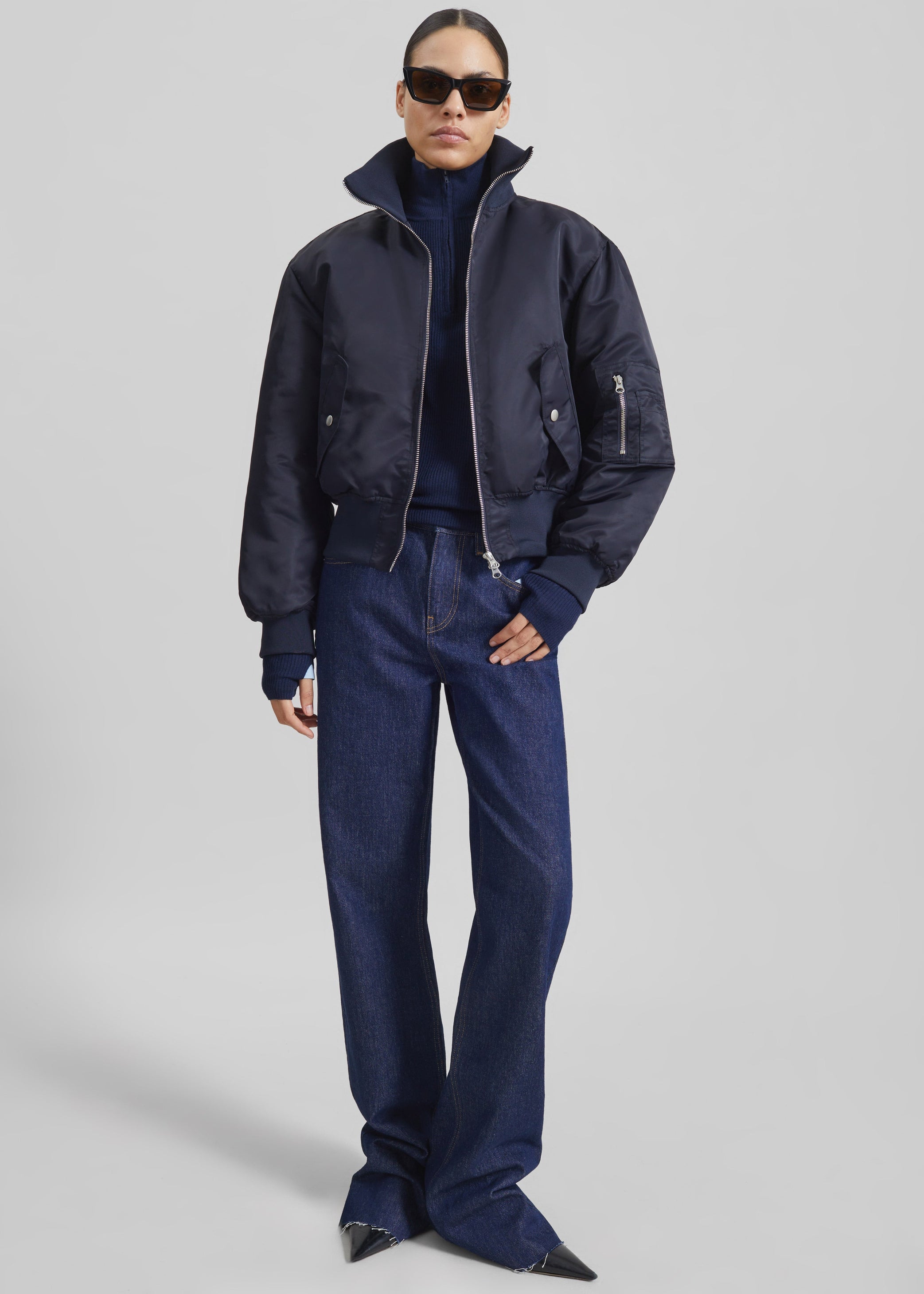 Shop the look image for Storm Cropped Bomber Jacket - Navy