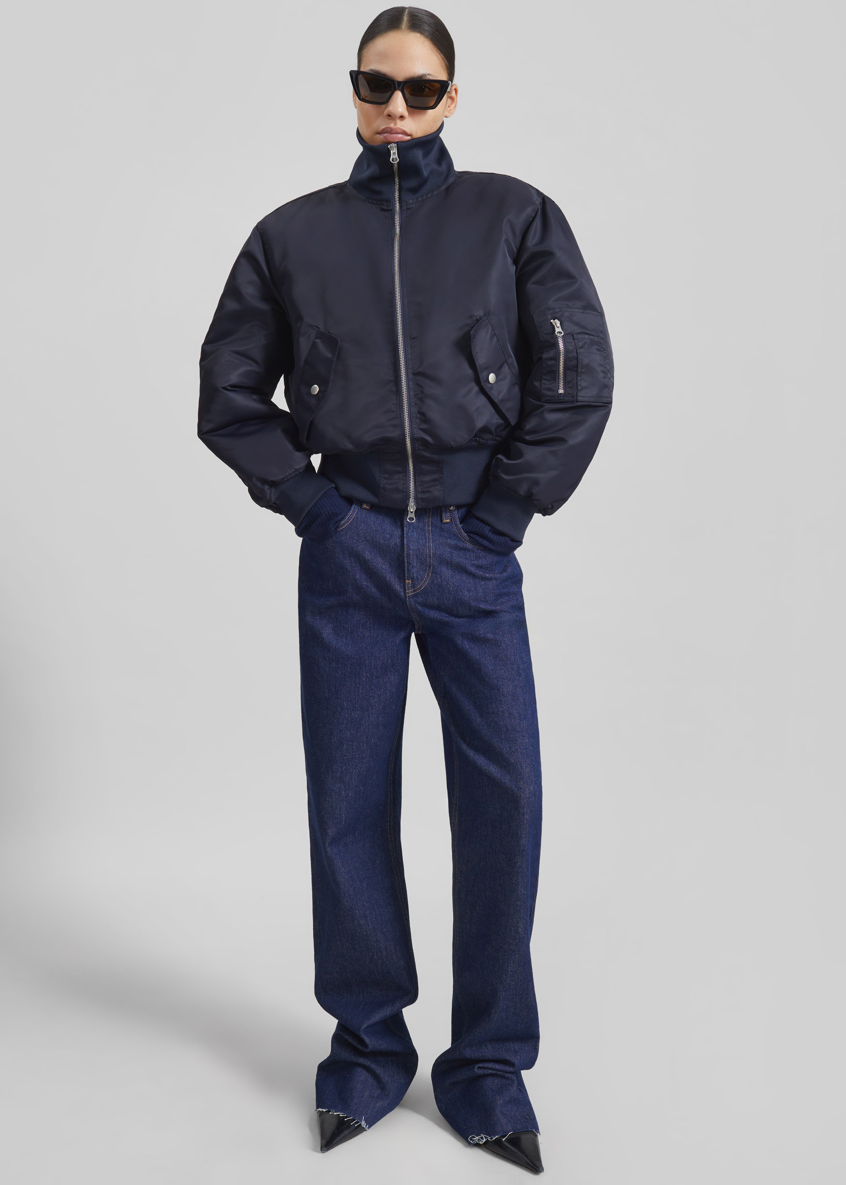 Storm Cropped Bomber Jacket - Navy - 7