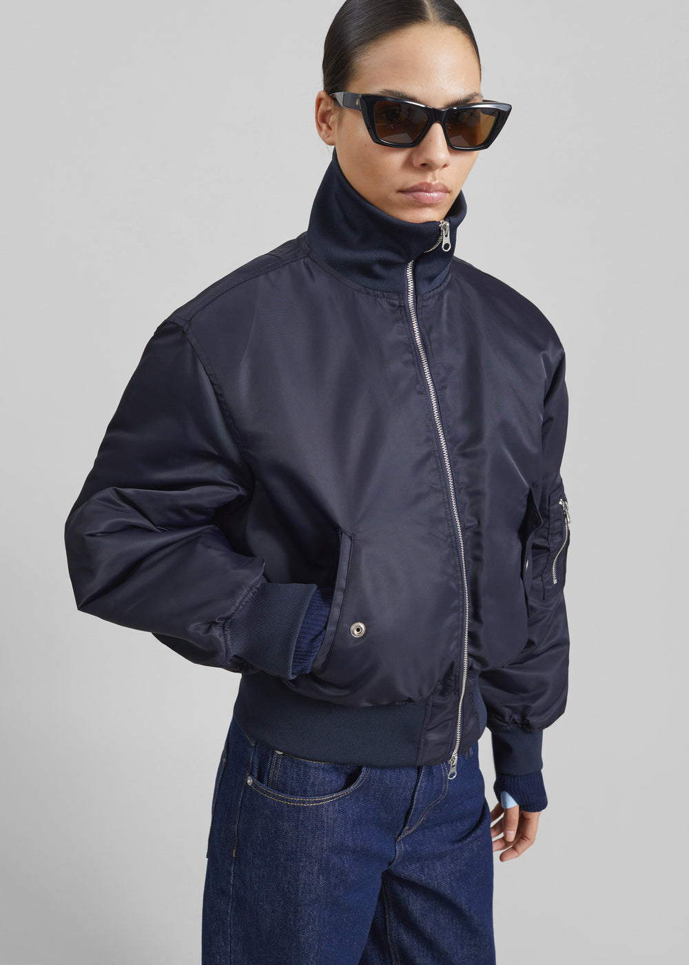 Storm Cropped Bomber Jacket - Navy - 1