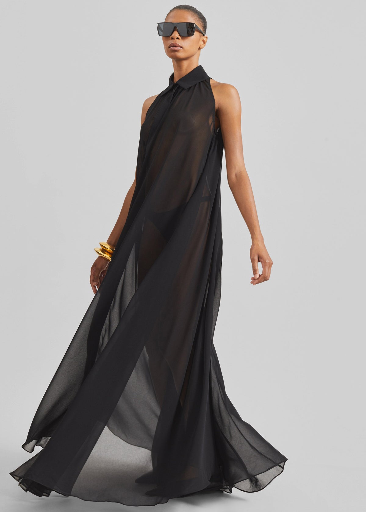 Sukie Sheer Halterneck Dress - Black - 3